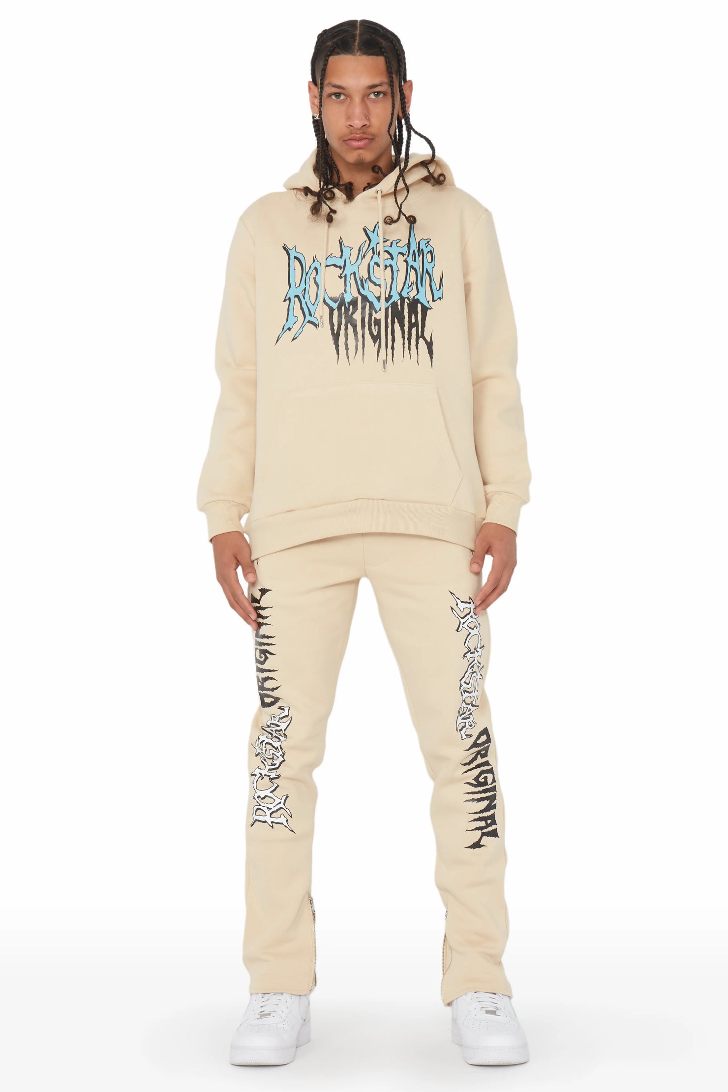 Foxx Beige Slim Fit Track Set