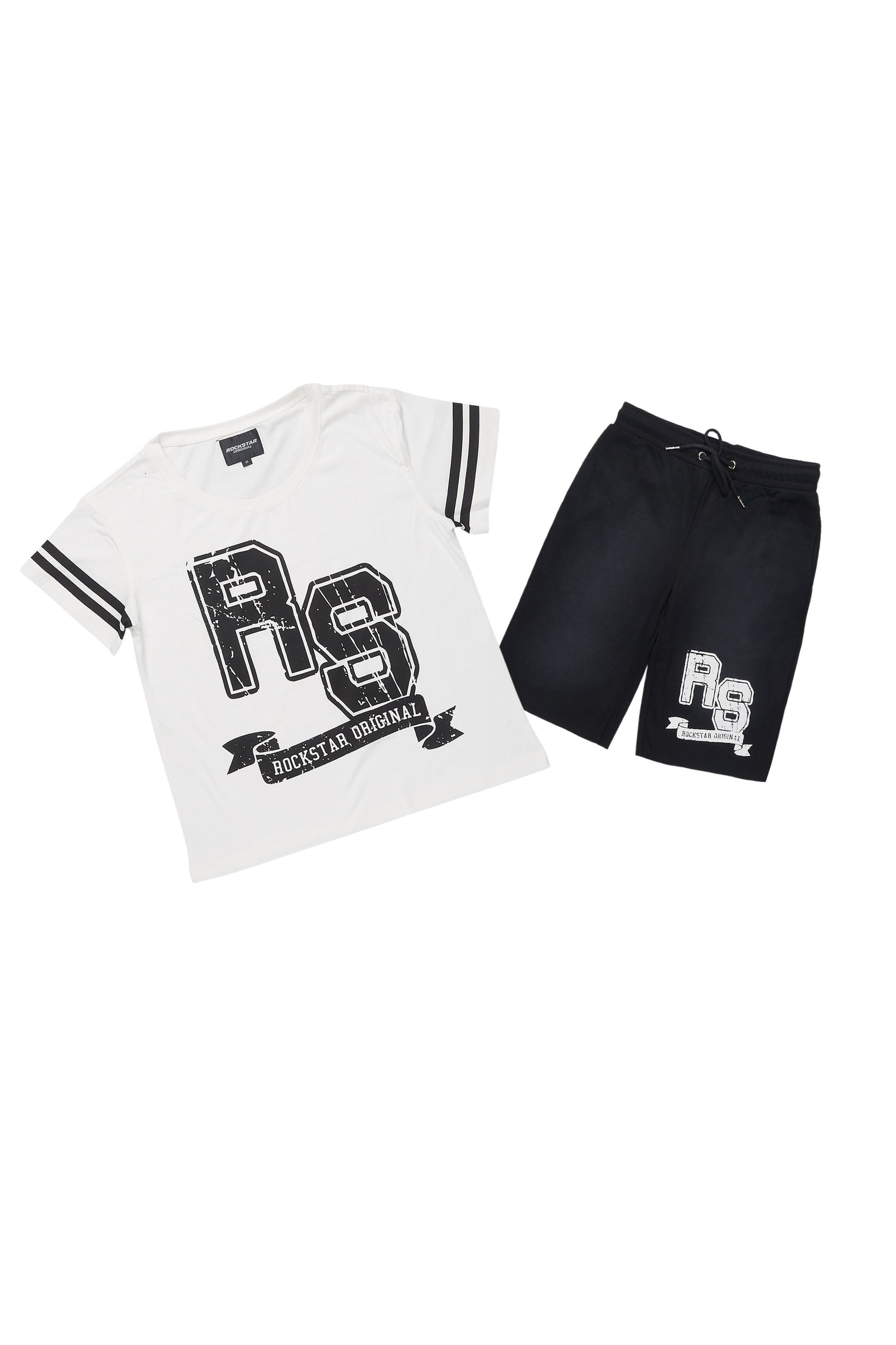Boys White/Black Alik Crop Boxy Tee Short Set