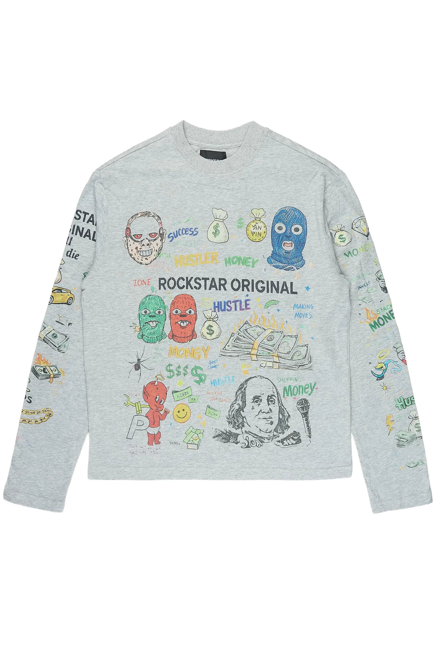 Boys Raxor Heather Grey Long Sleeve Graphic T-Shirt