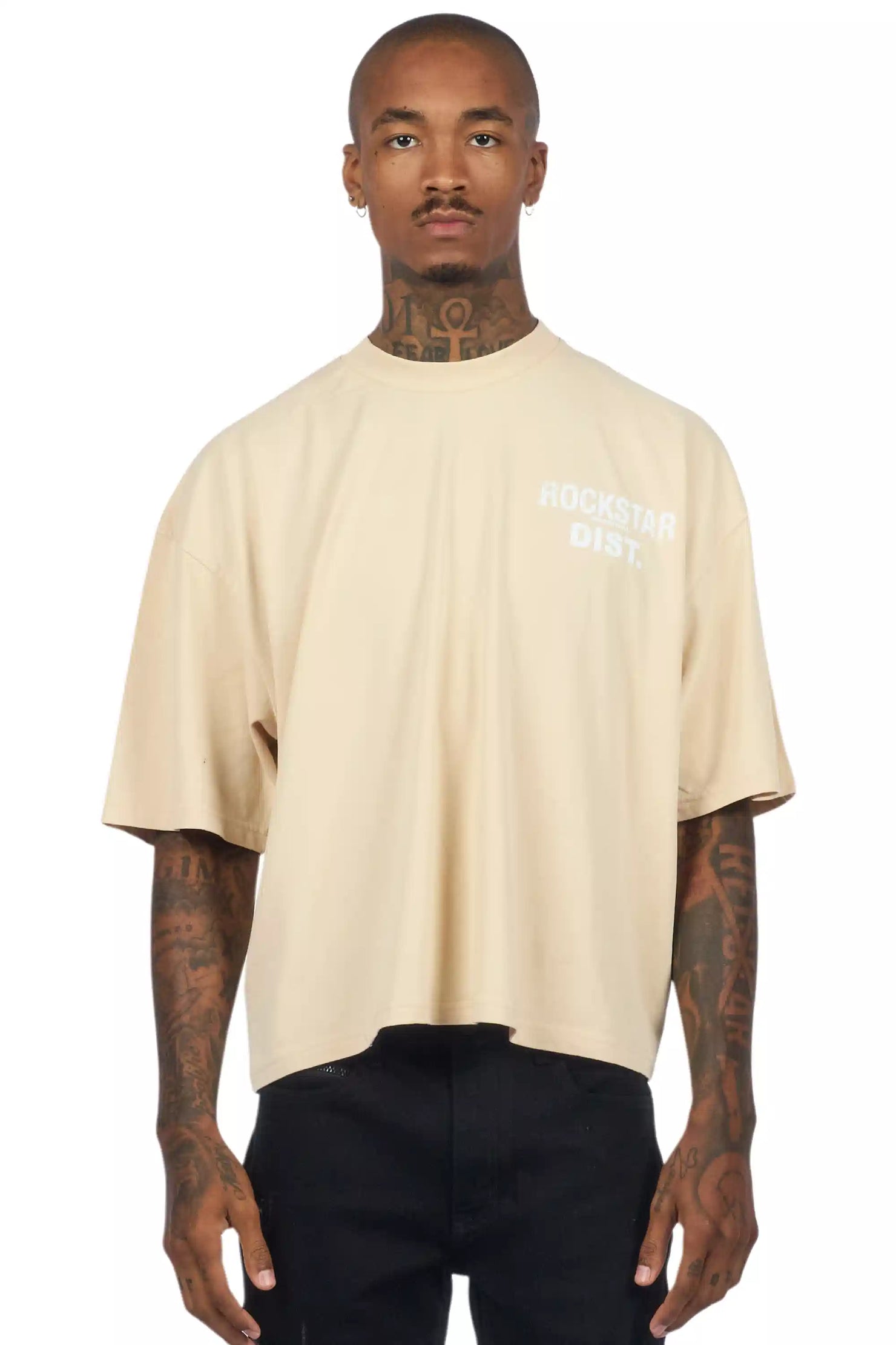 Lake Beige/White Boxy Crop T-Shirt