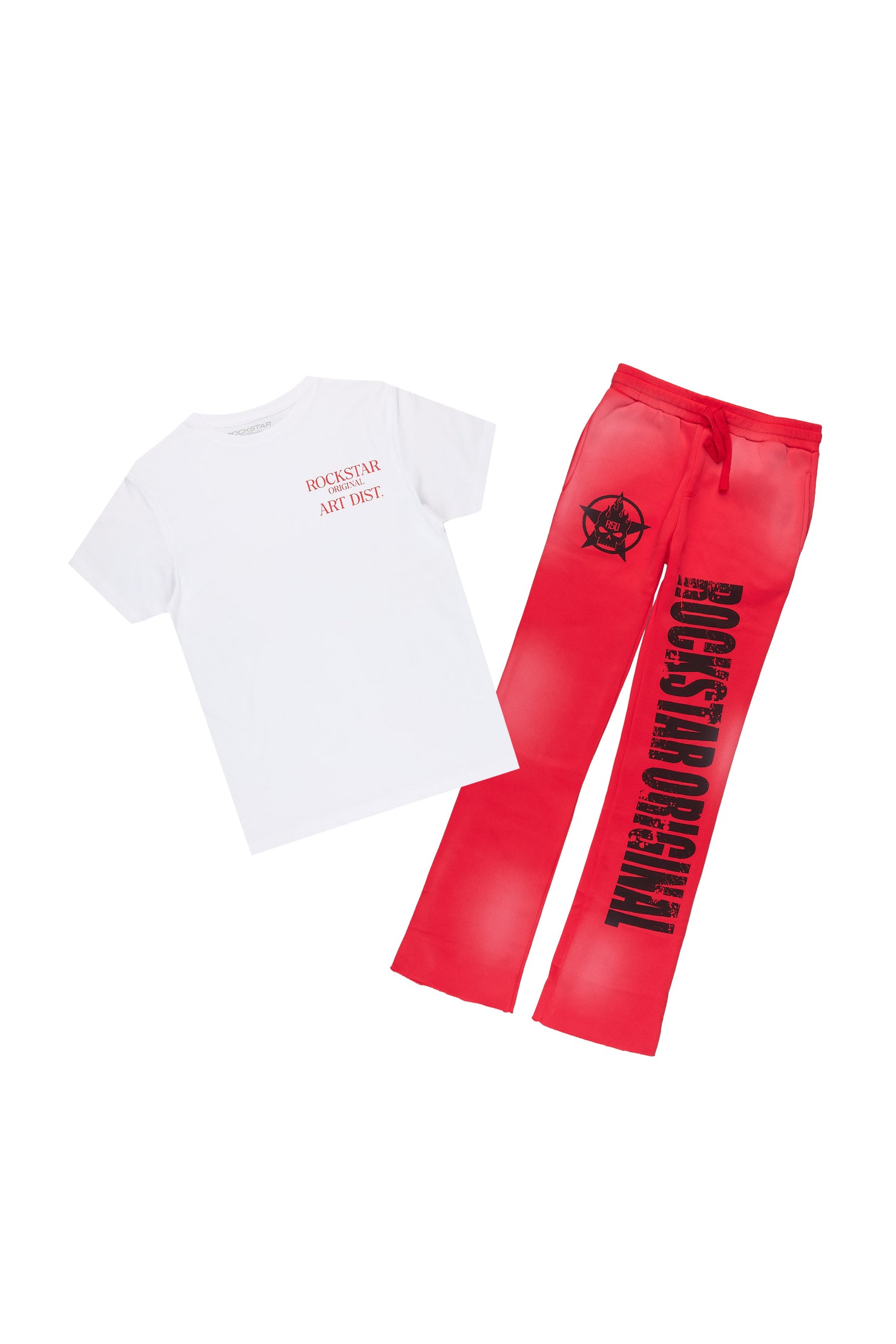 Boys Kevartie  White/Red T-Shirt Stacked Pant Set