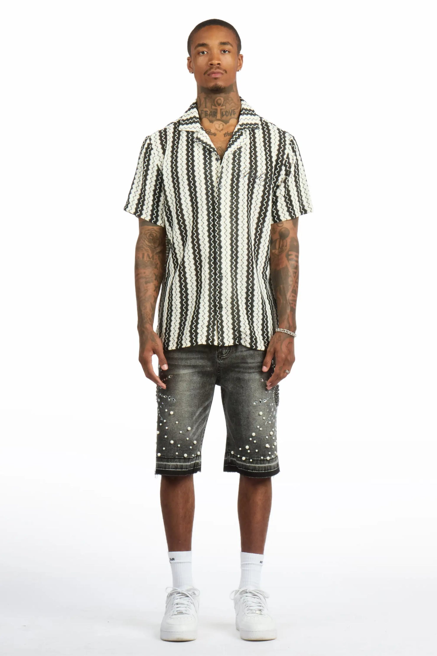 Tryst Black Rhinestone Denim Short