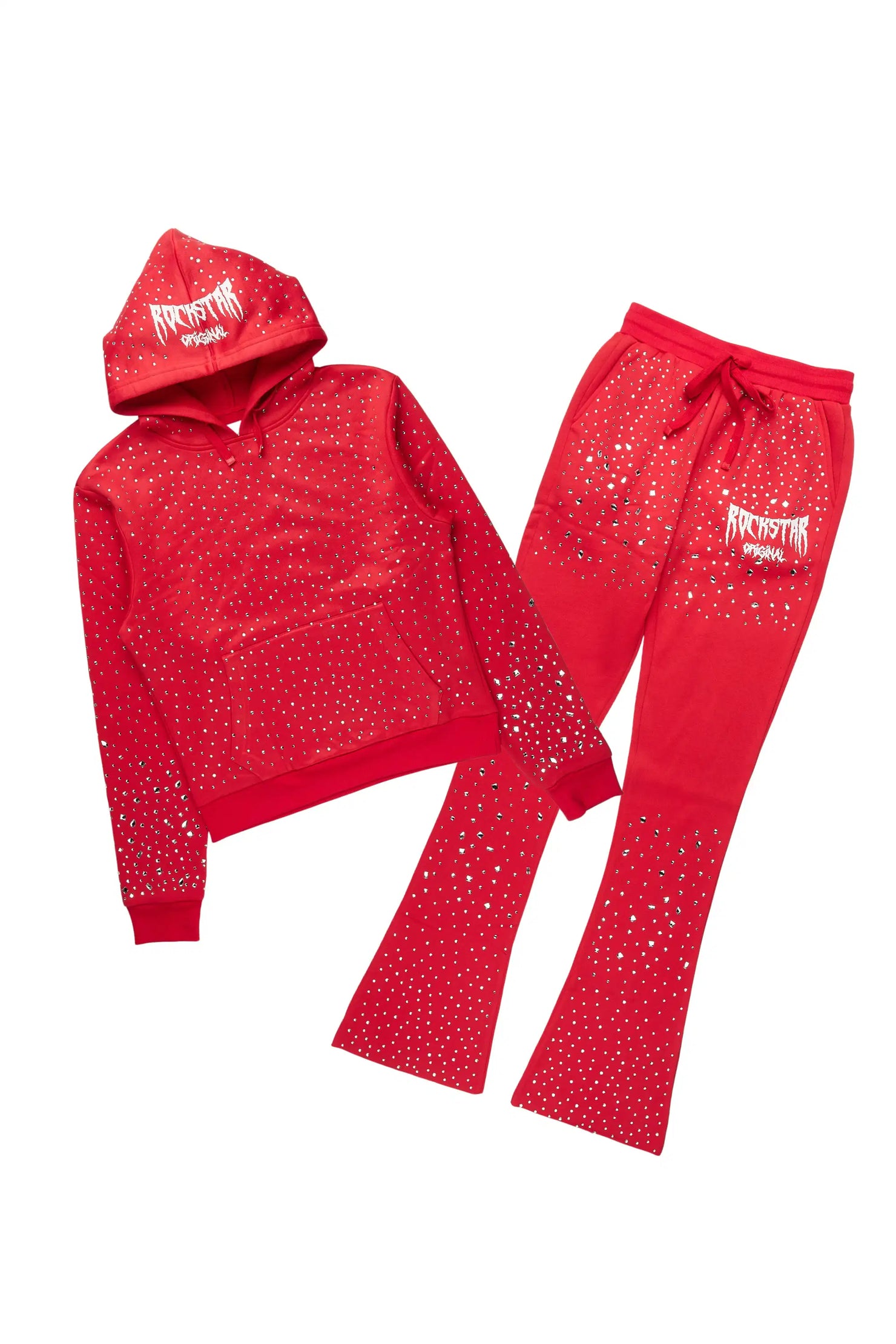 Porsha Red Rhinestone Stacked Track Set