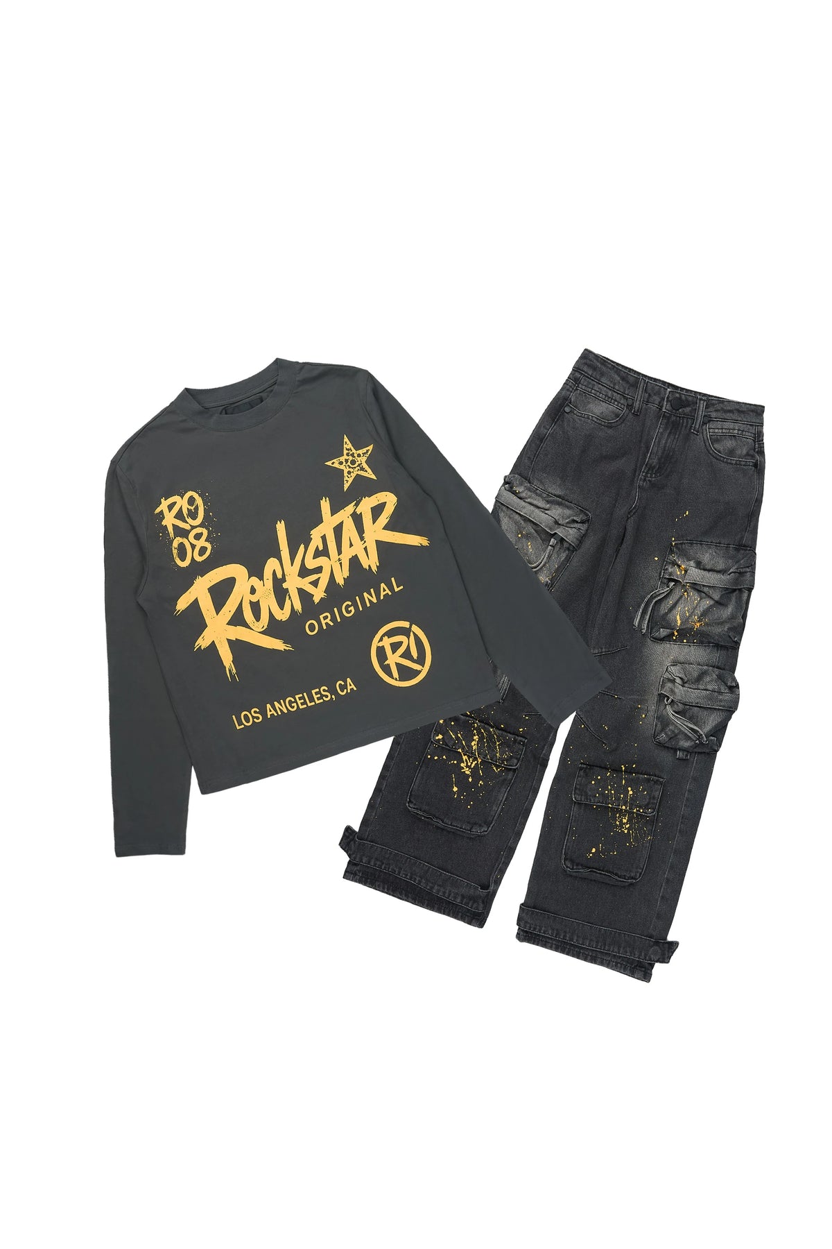 Boys Zeus 2.0 Charcoal/Dark Grey Long Sleeve T-Shirt Baggy Painter Jean Set