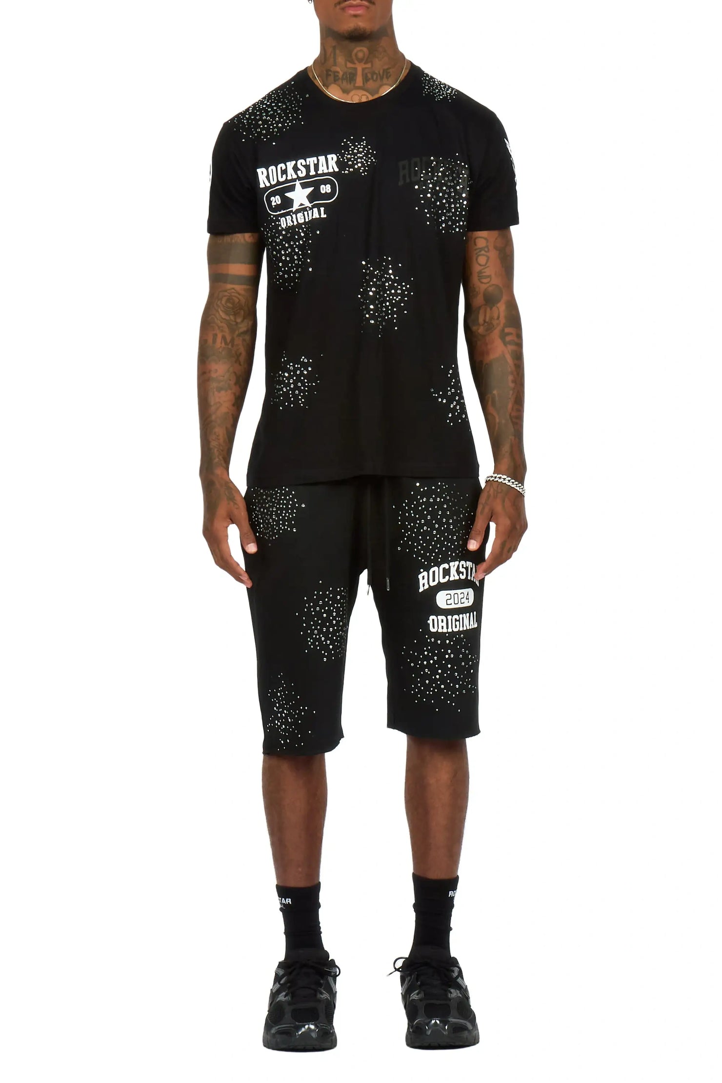 Gutta 2.0 Black/Black Rhinestone T-Shirt/Short Set