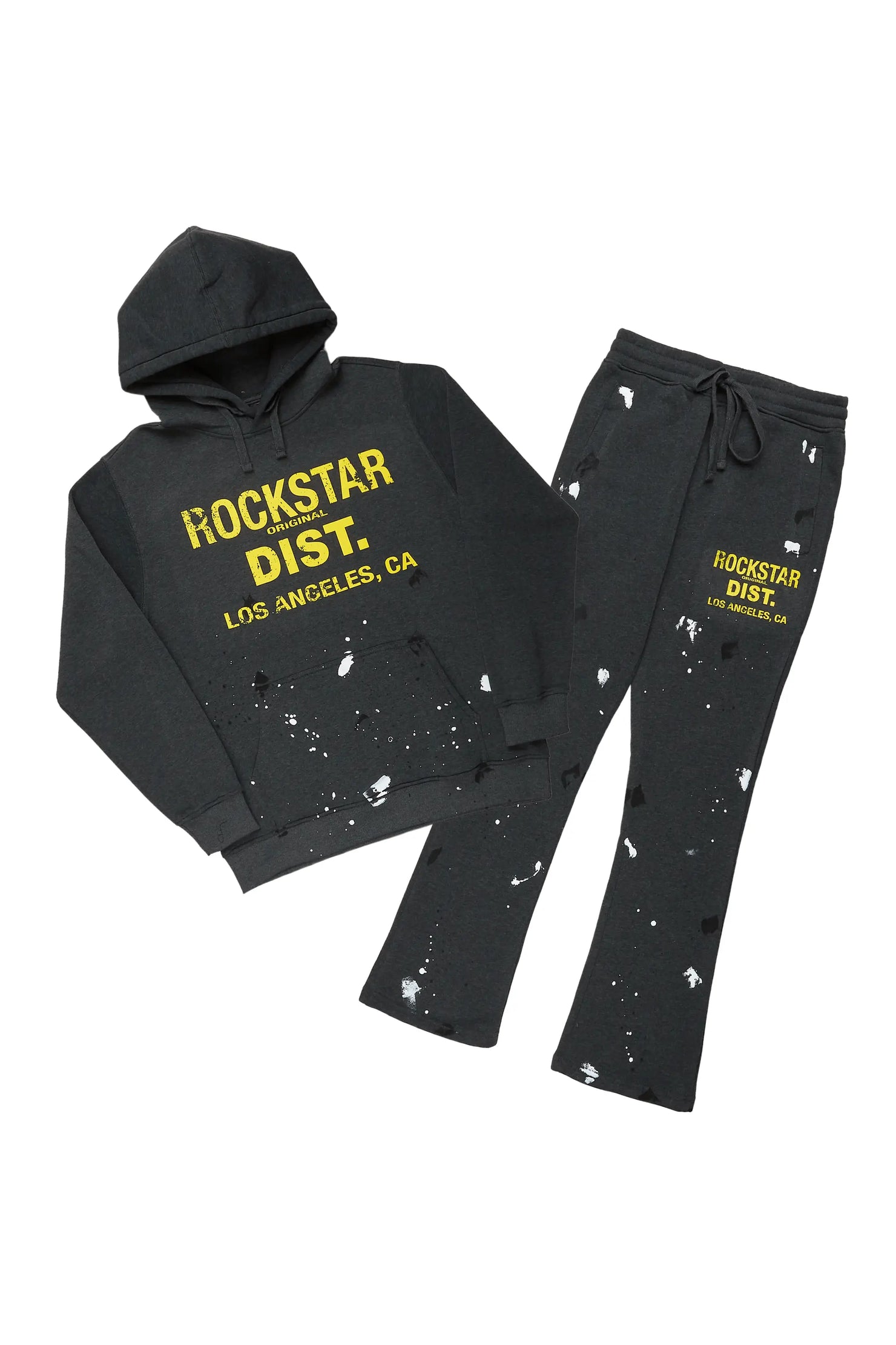 Scottie Charcoal/Yellow Paint Splatter Hoodie/Stacked Flare Track Set