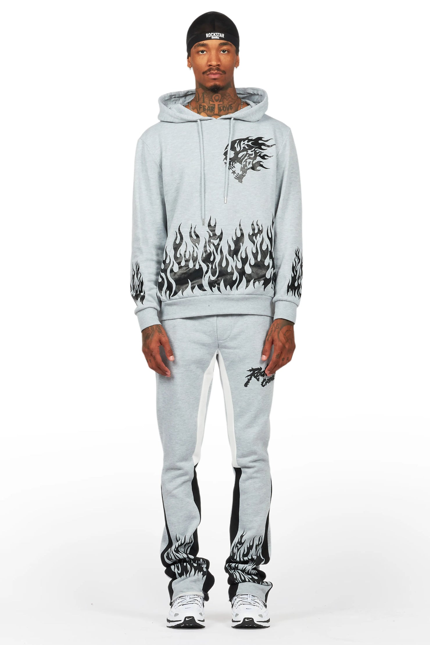 Bubble Grey/Black Stacked Flare Hoodie Track Set