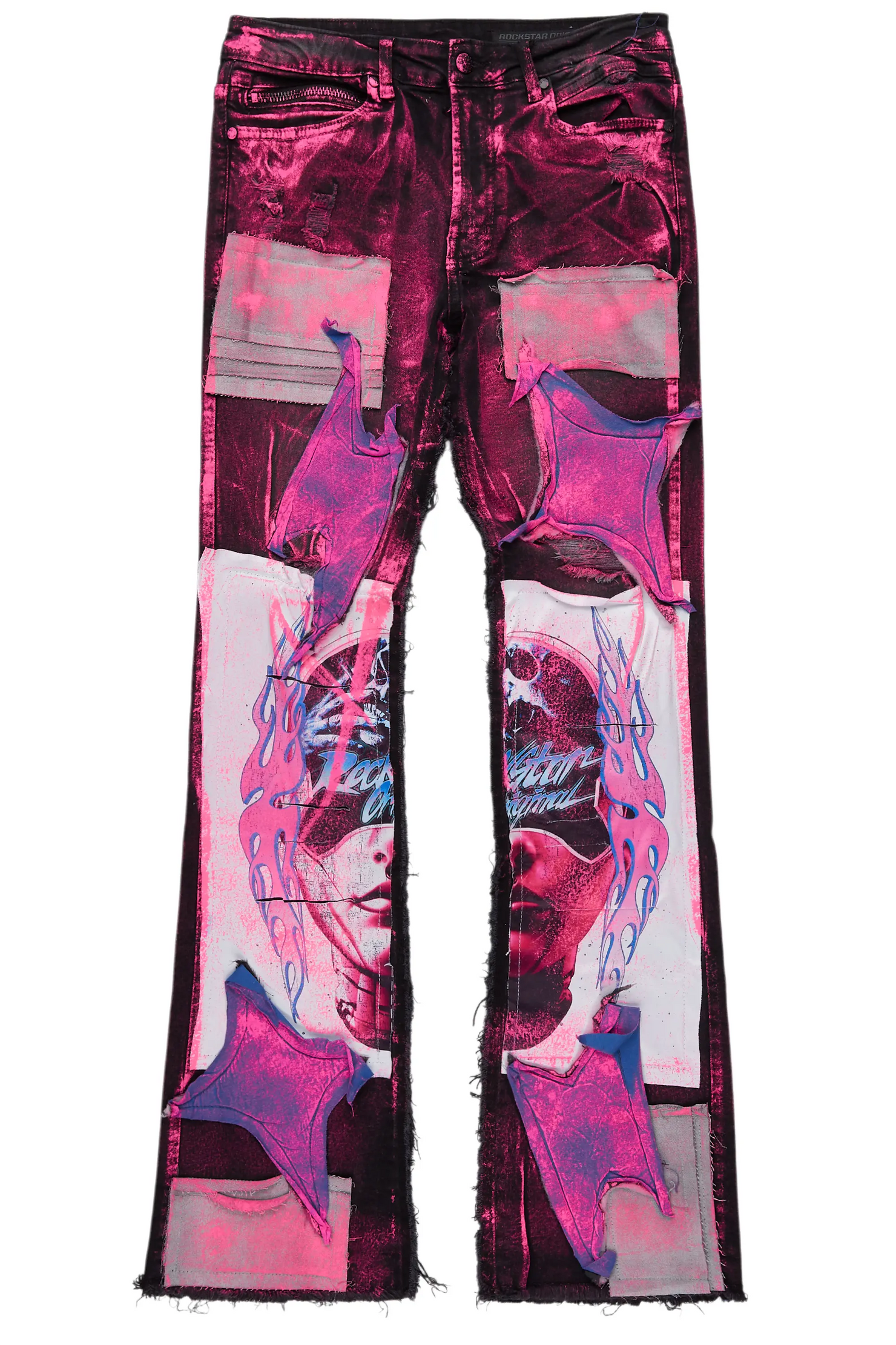Helki Black/Pink Roller Paint Stacked Flare Jean