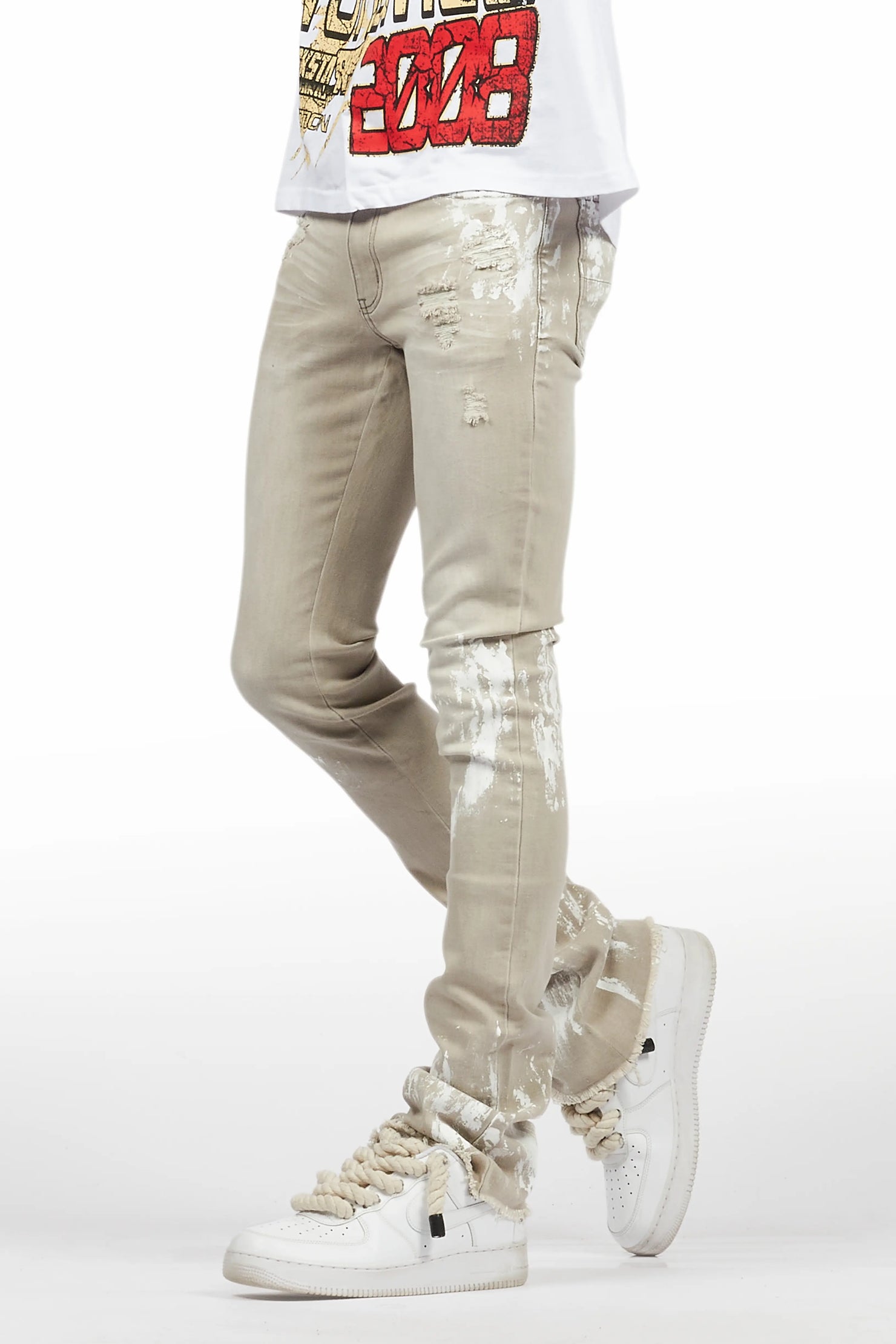Kodak Grey/White Painter Stacked Flare Jean