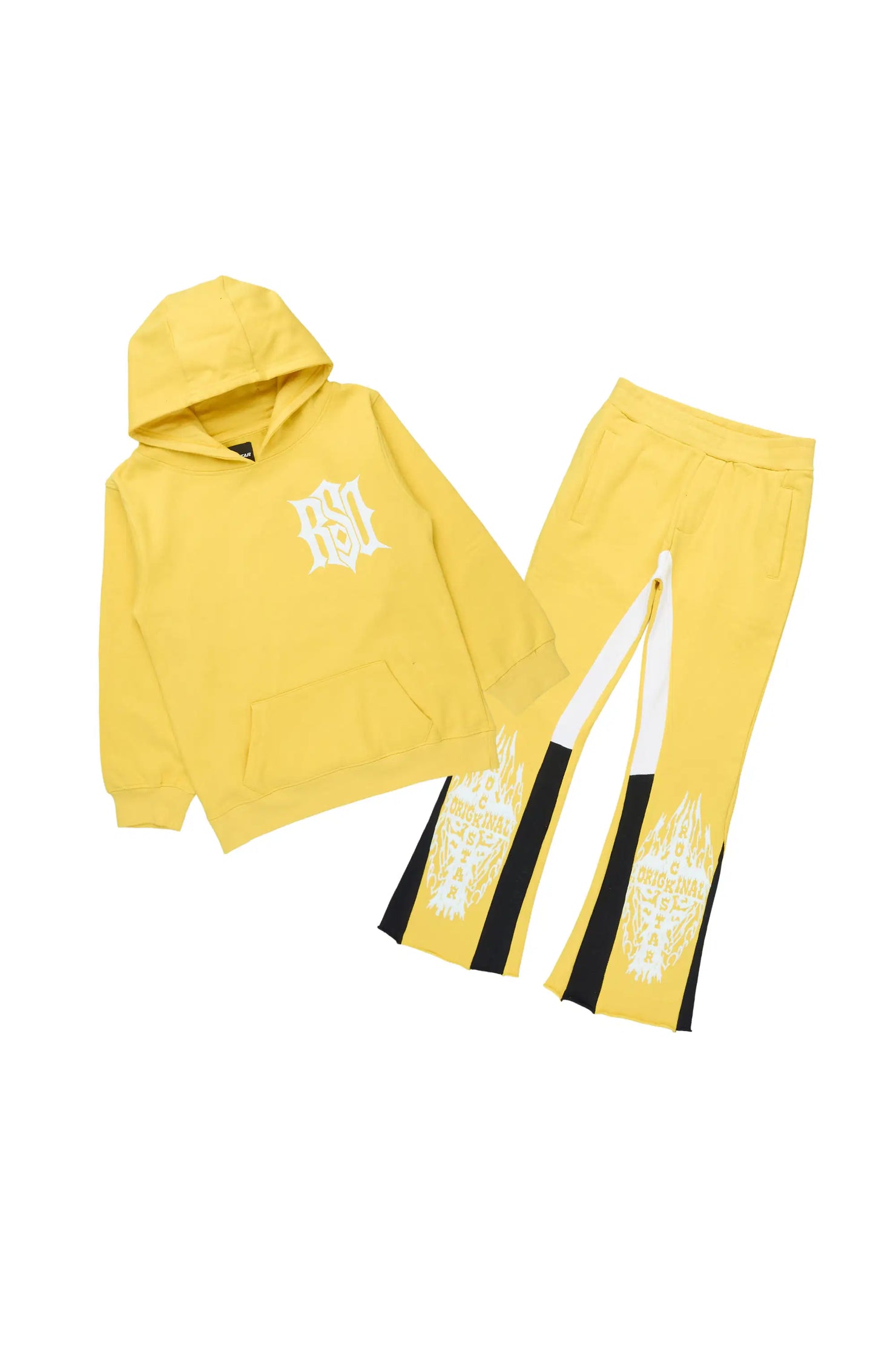 Boys Lyrex Yellow/White Hoodie/Stacked Flare Track Set