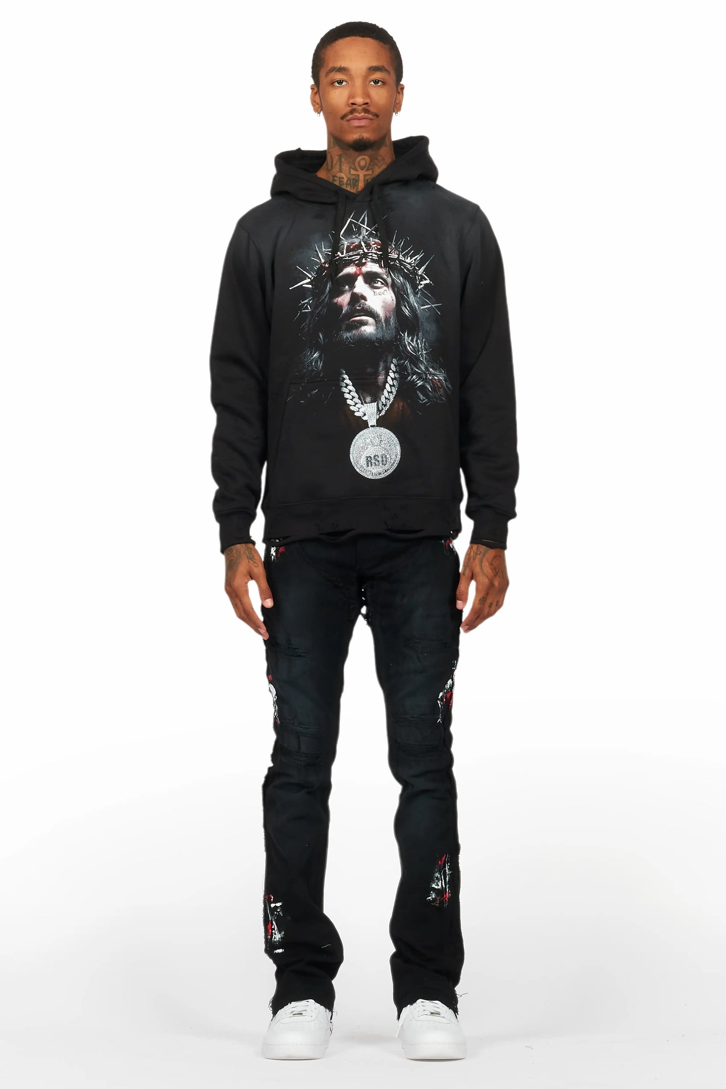 Amina Black Hoodie/Stacked Flare Jean Bundle