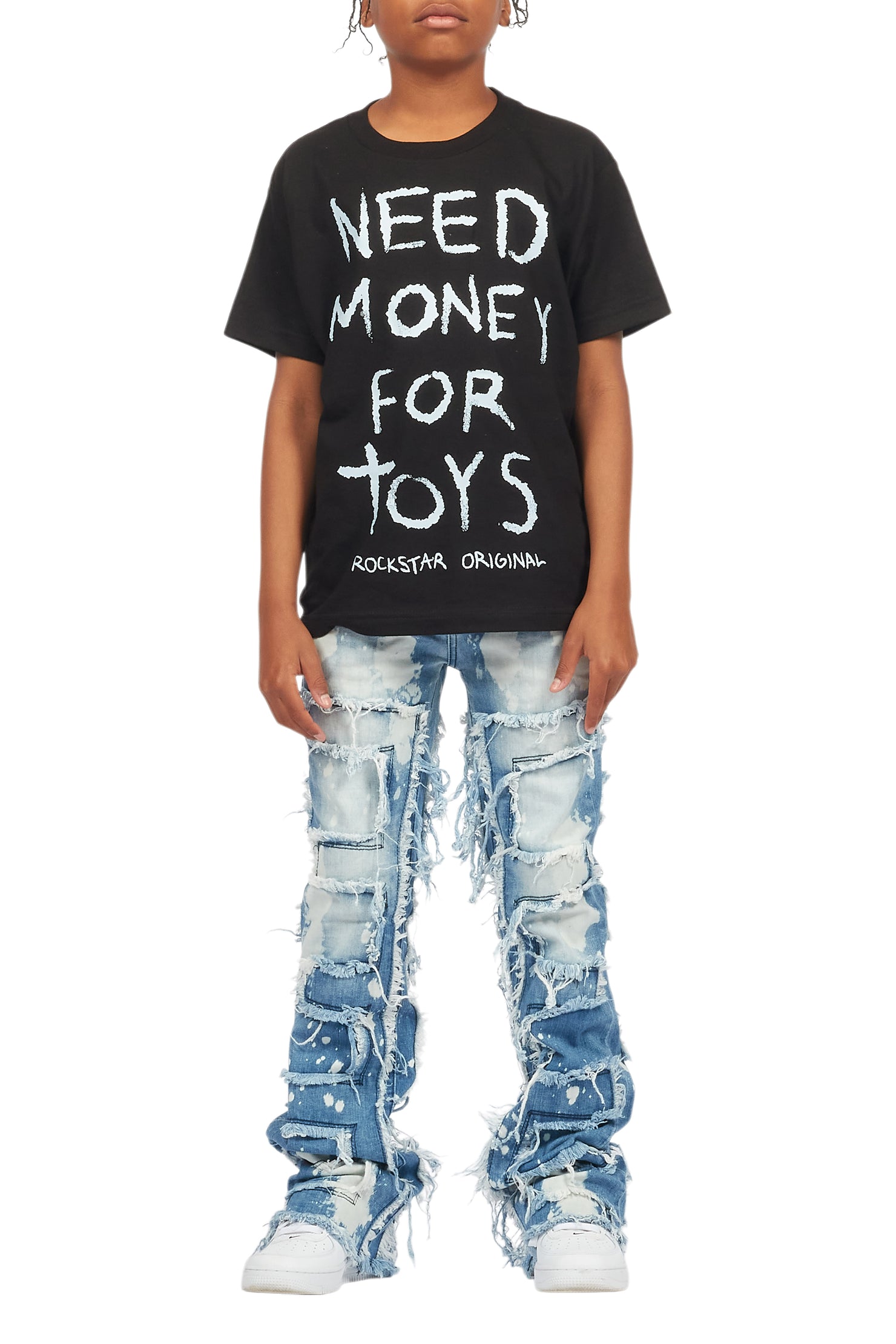 Boys Laban Light Blue Bleach Slim Stacked Flare Jean