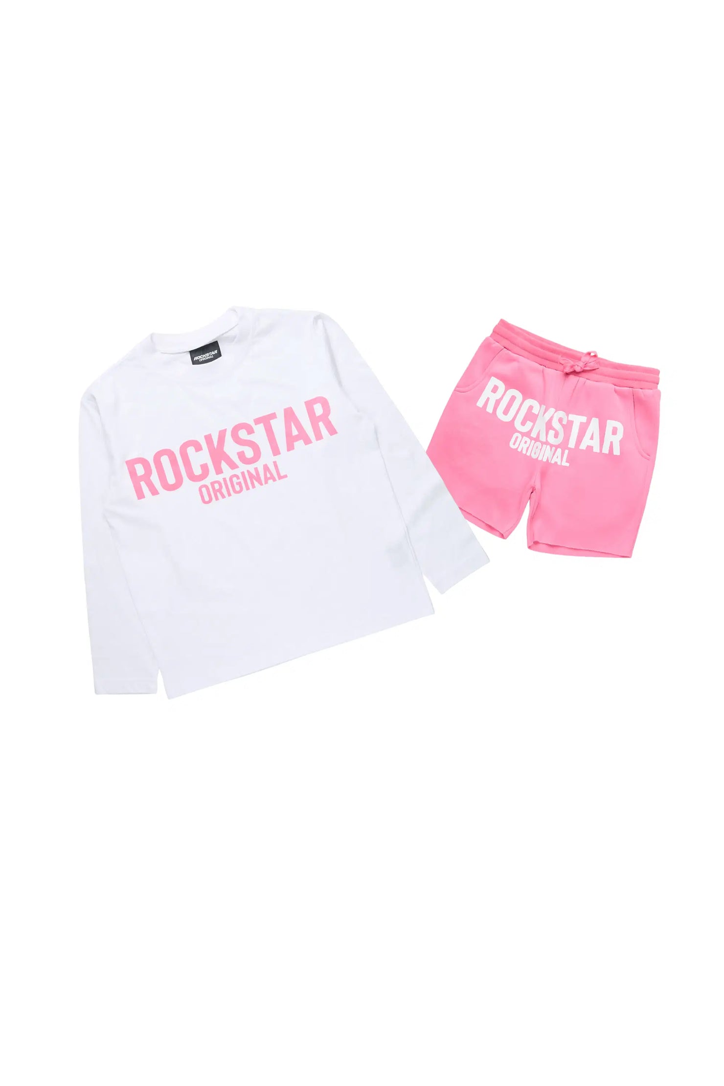 Girls Mikassa 2.0 White/Pink L/S T-Shirt Short Set