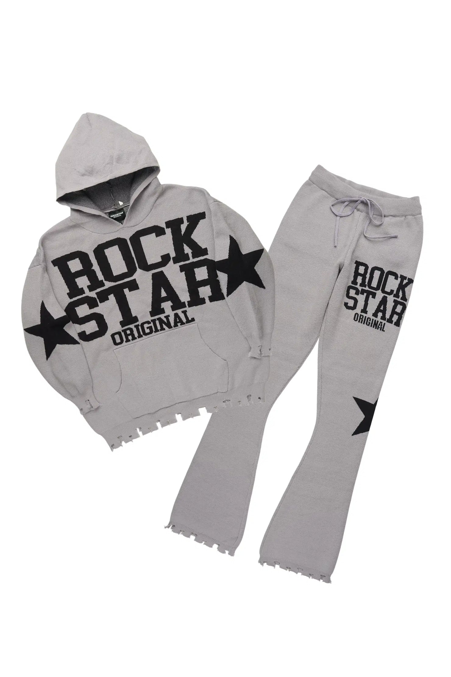 Outlaw Grey Hoodie Stacked Flare Knitted Set