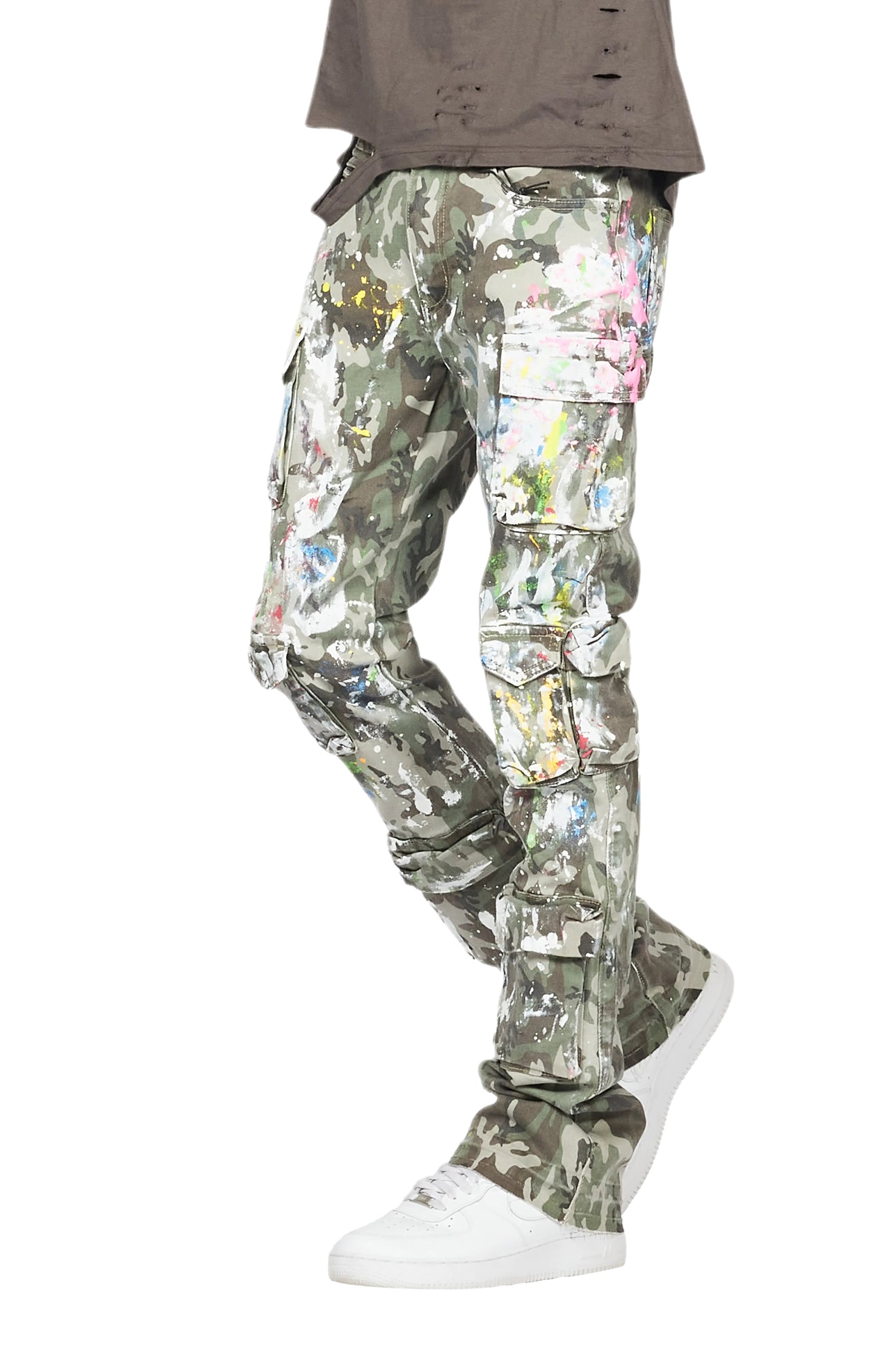 Callias Green Camo Painter Stacked Flare Jean