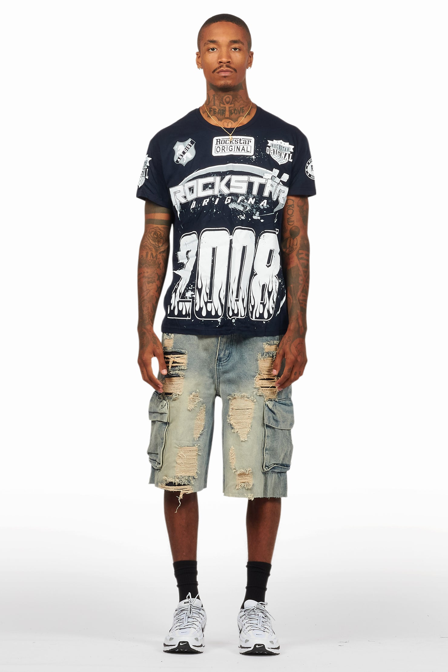 Amos Navy T-Shirt/Denim Short Set