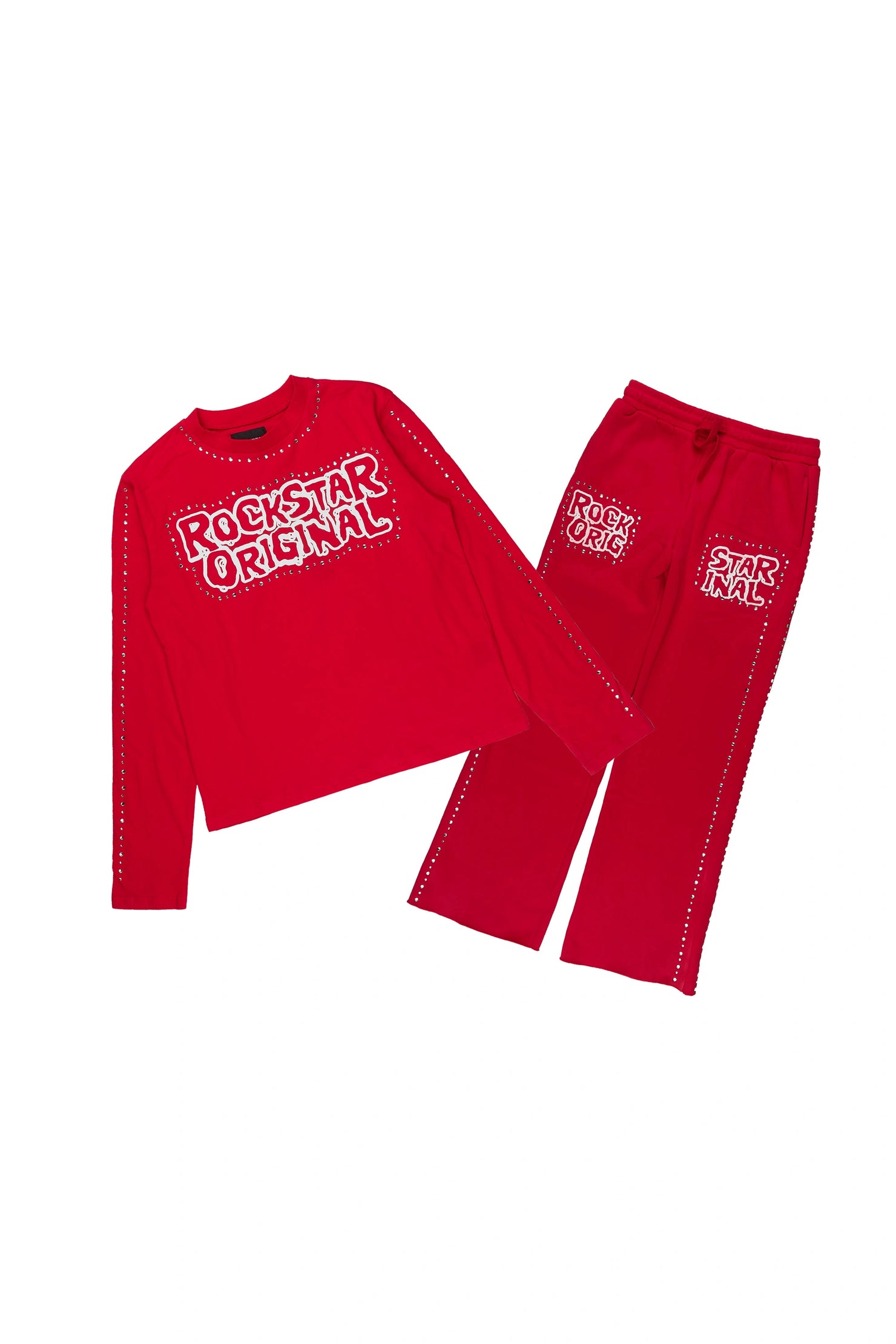 Boys Marc Red Rhinestone Long Sleeve Shirt Relaxed Track Set