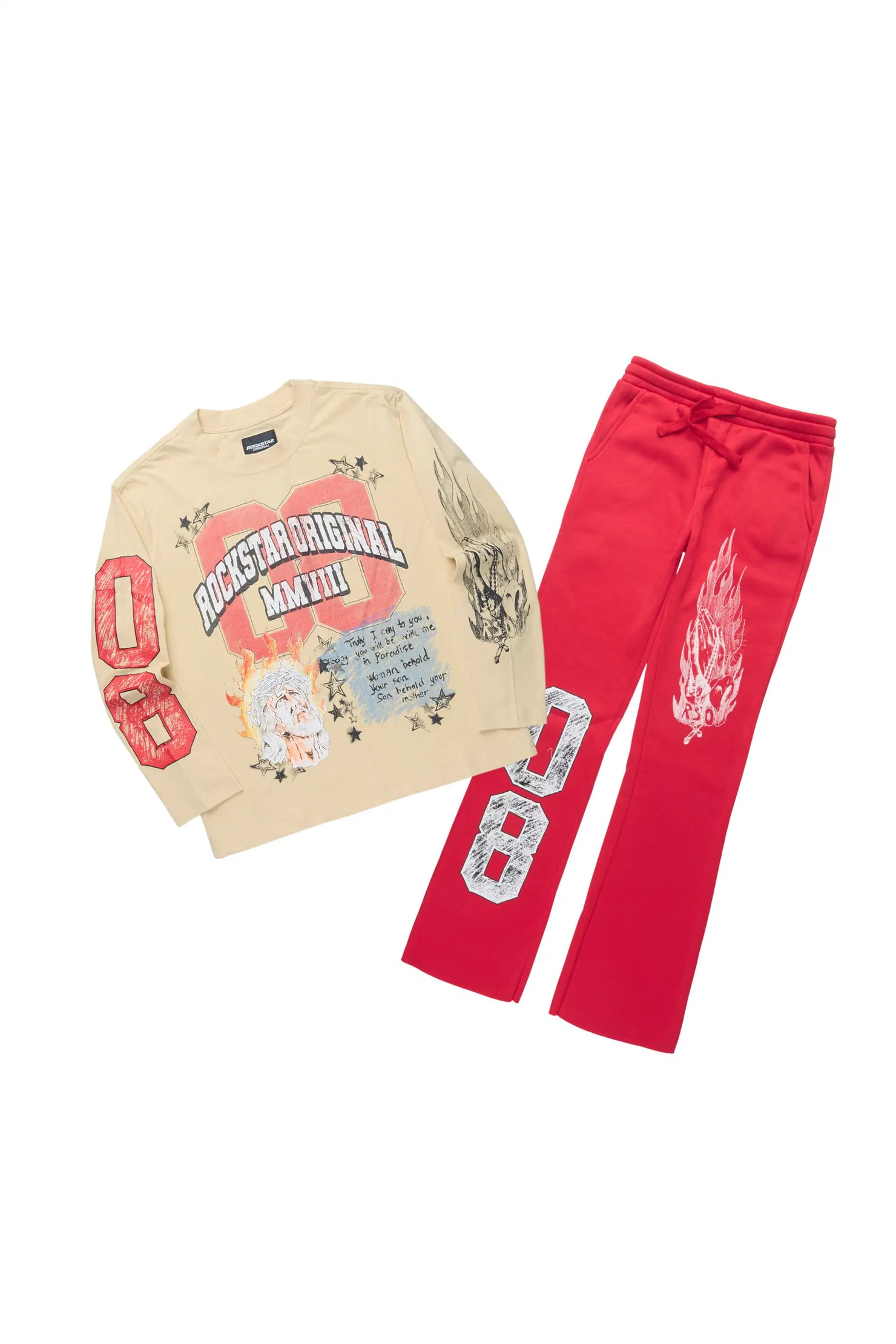 Boys Jesus Crayon Beige Long Sleeve Graphic T-Shirt Track Set