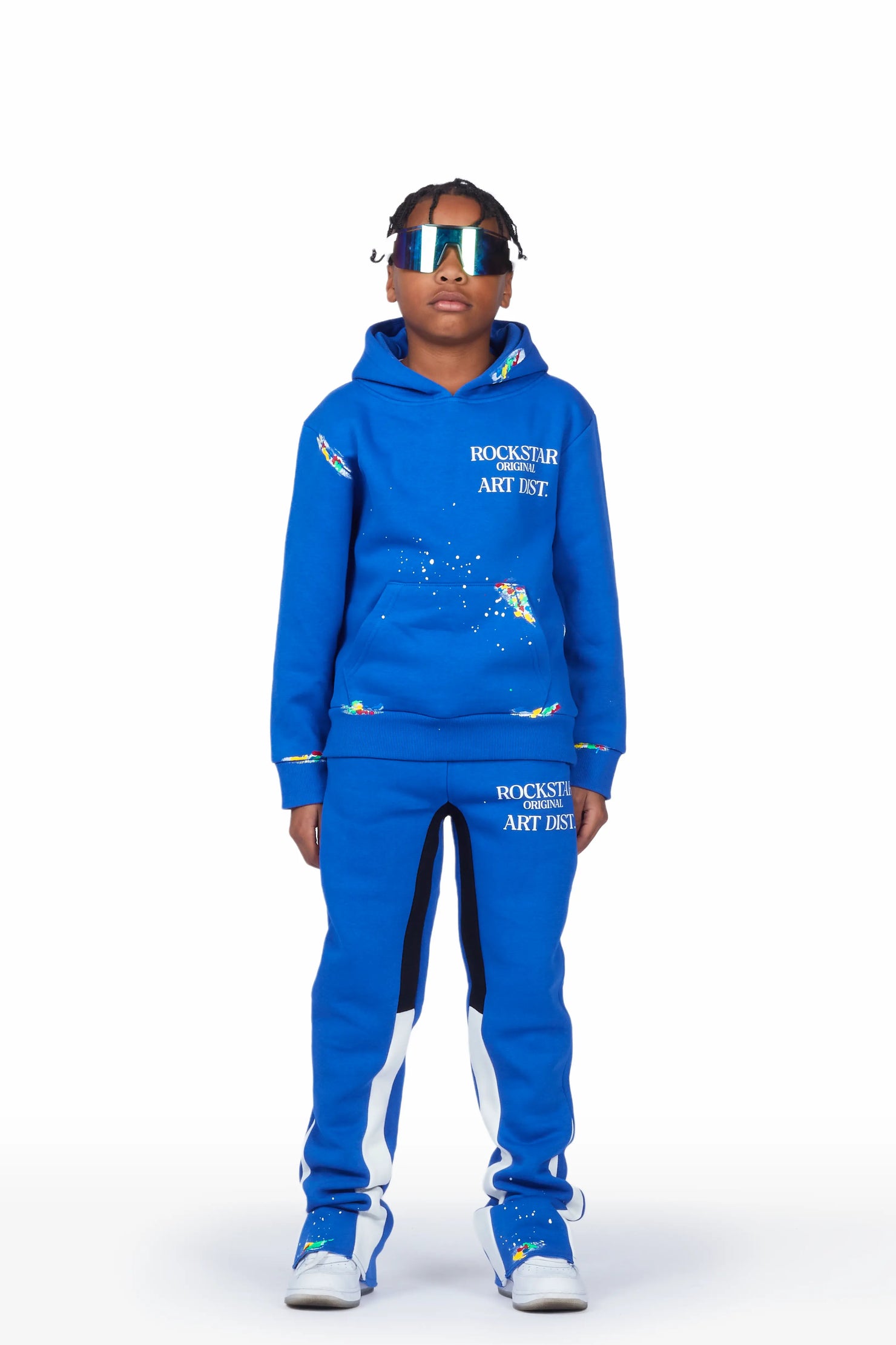 Boys Art Dist. Royal Blue Hoodie Stacked Flare Track Set