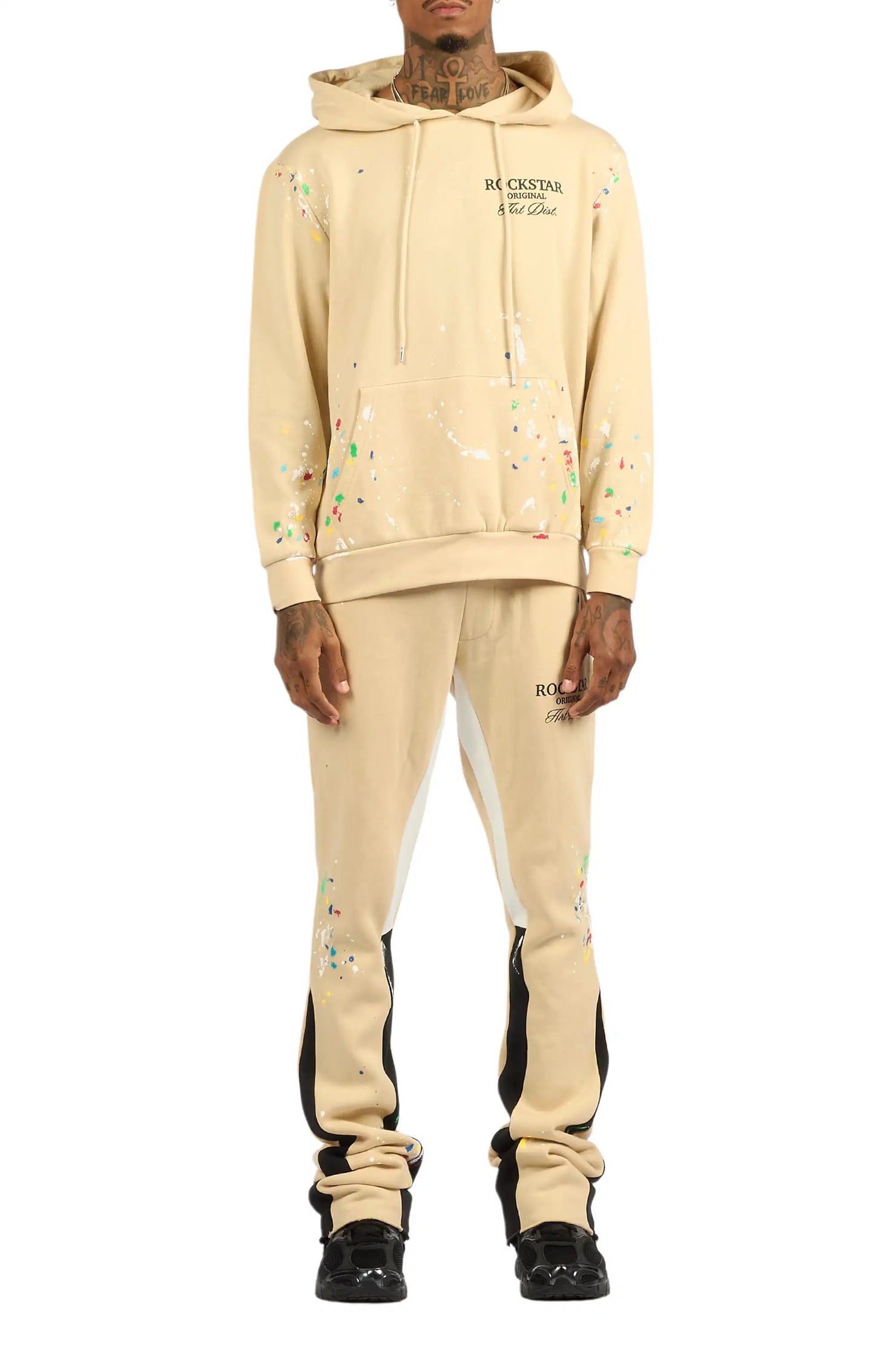 Art Dist 2.0 Beige/Multi Hoodie/Stacked Flare Track Set