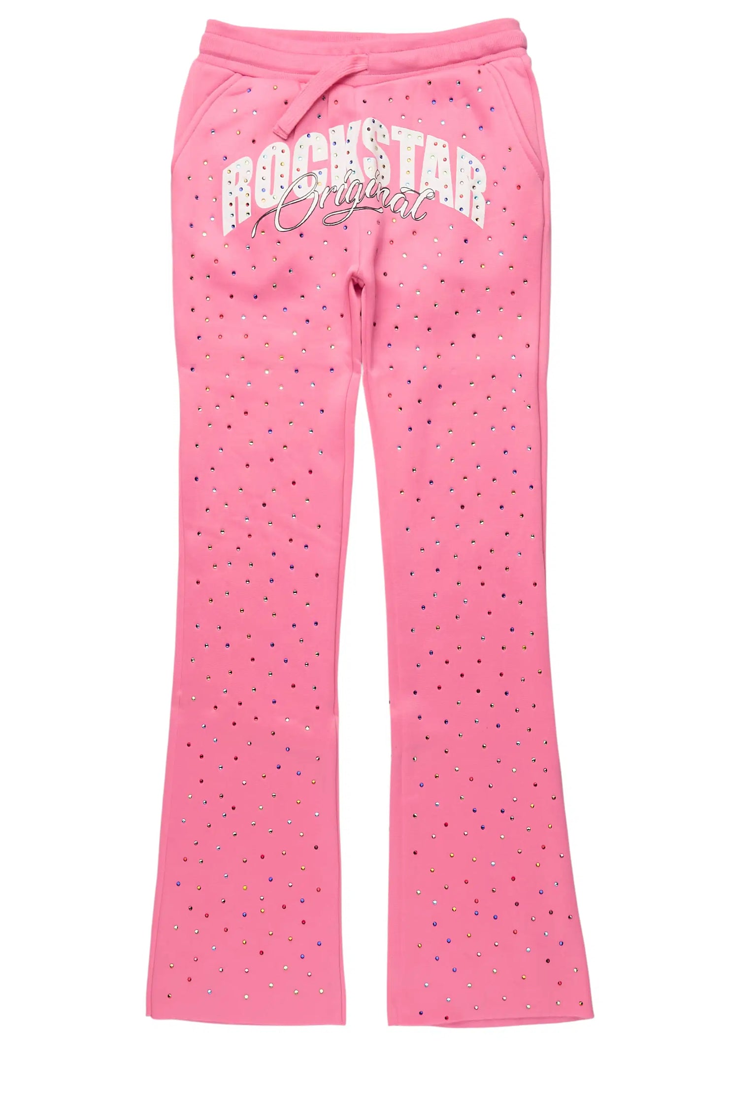 Girls Franchesca Pink Rhinestone Stacked Track Pant