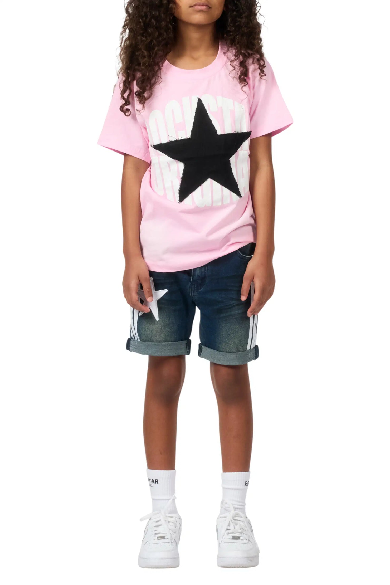 Girls Jumiper Pink/Blue T-Shirt/Denim Short Set