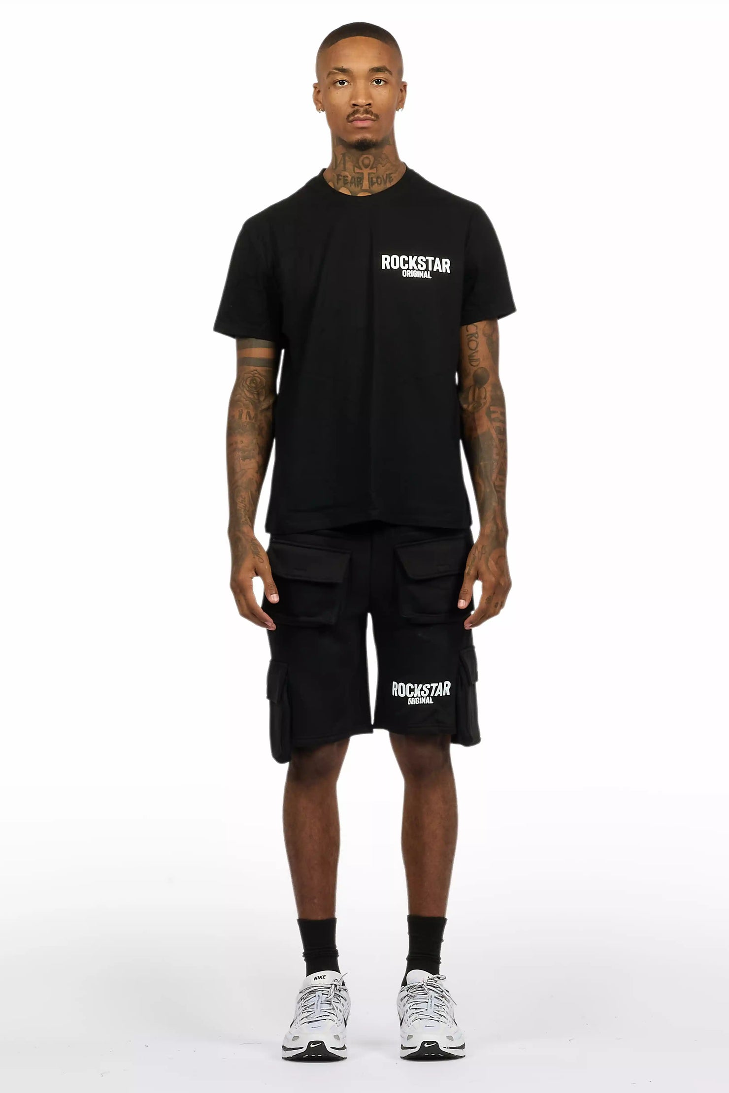 Sana Black/White T-Shirt Cargo Short Set