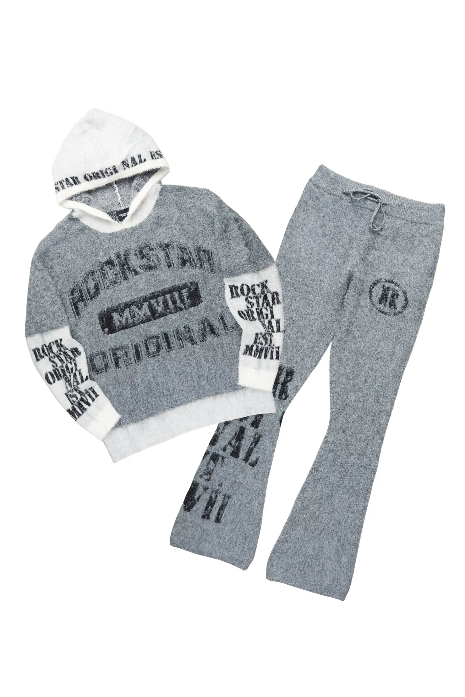 Steri Grey Mohair Hoodie Stacked Flare Track Set