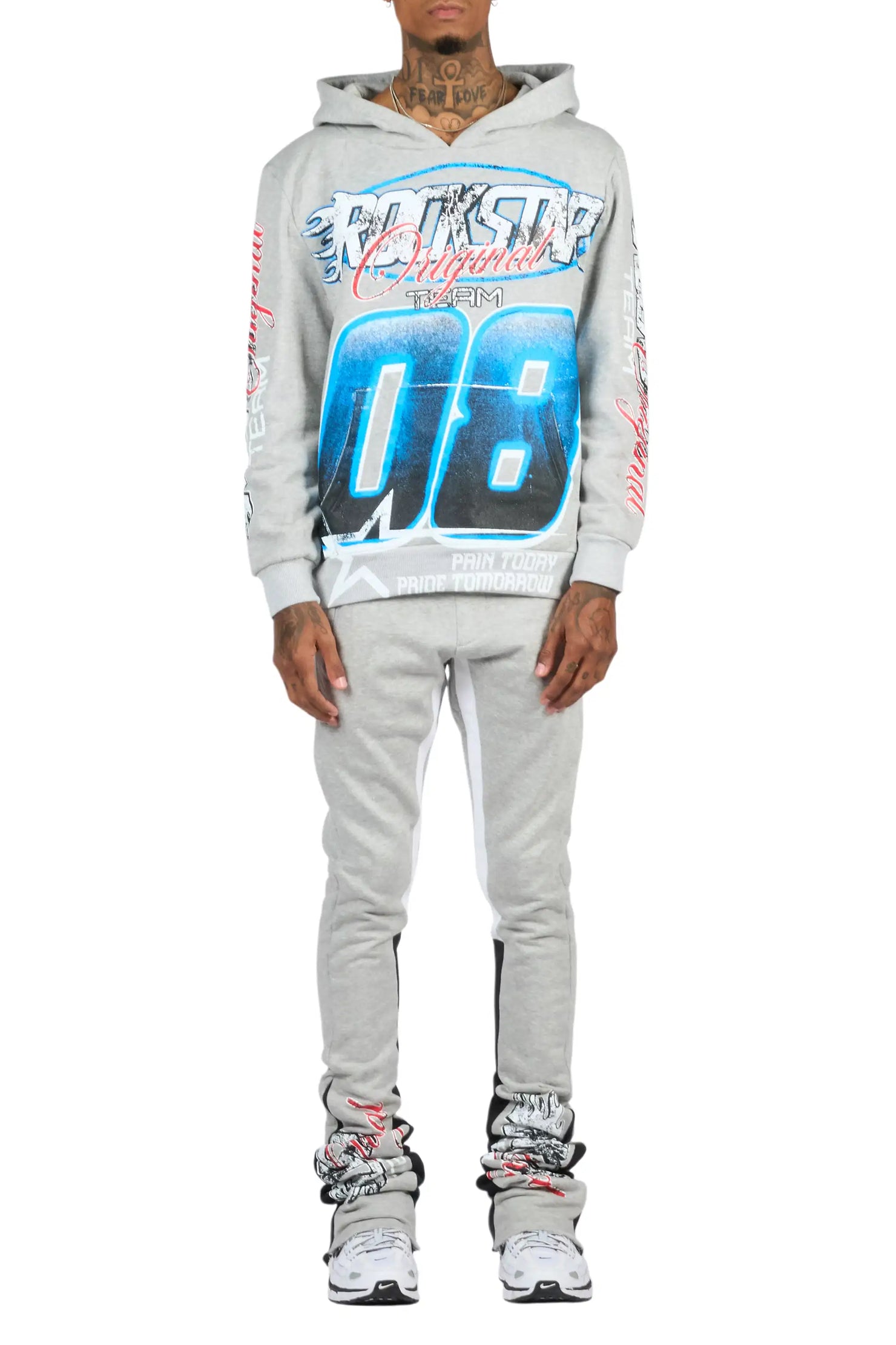 Ryker Heather Grey/Blue Hoodie/Super Stacked Track Set
