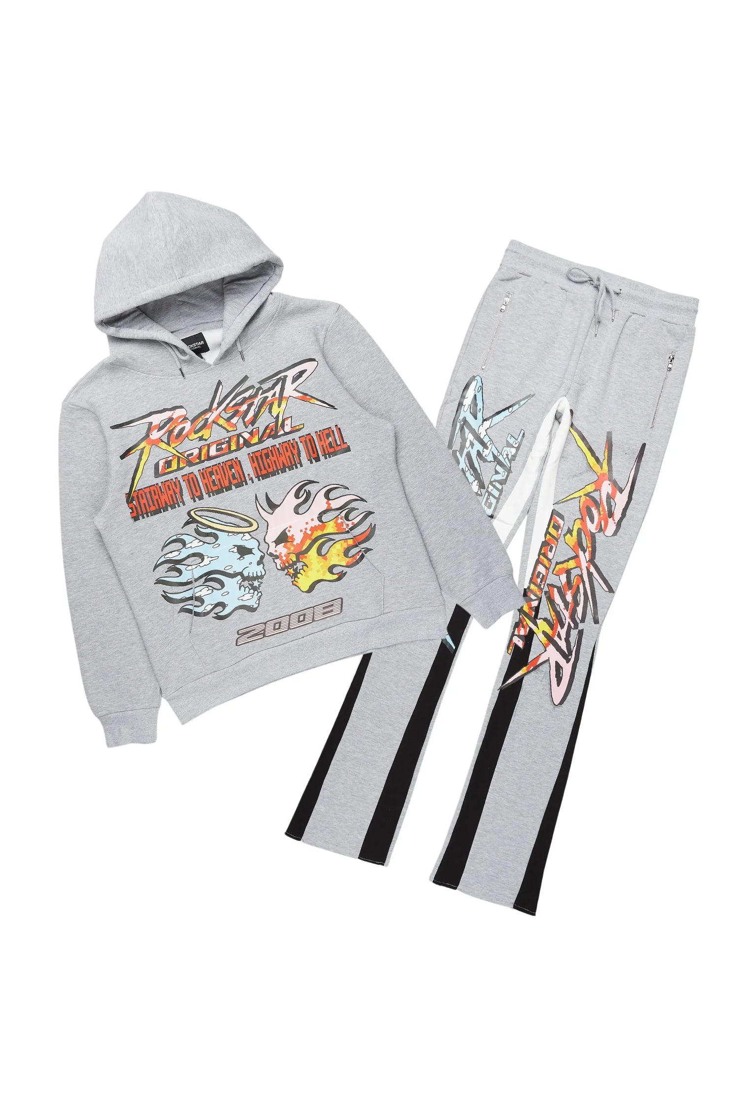 Sky Grey/Black Stacked Flare Pant Set