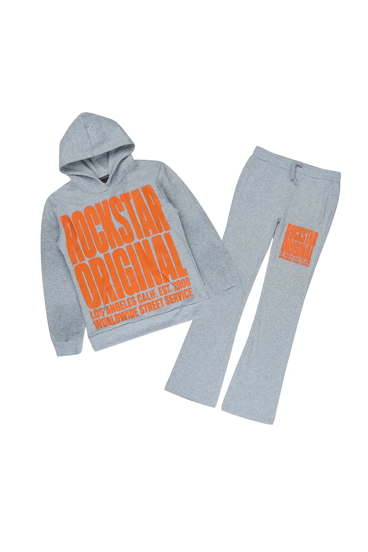 Boys Silt Heather Grey/Orange Hoodie Stacked Track Set