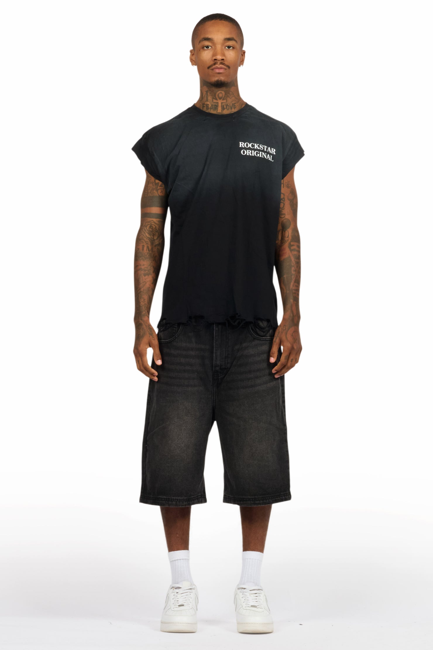 Drako Black Muscle Tee/Denim Jort Set