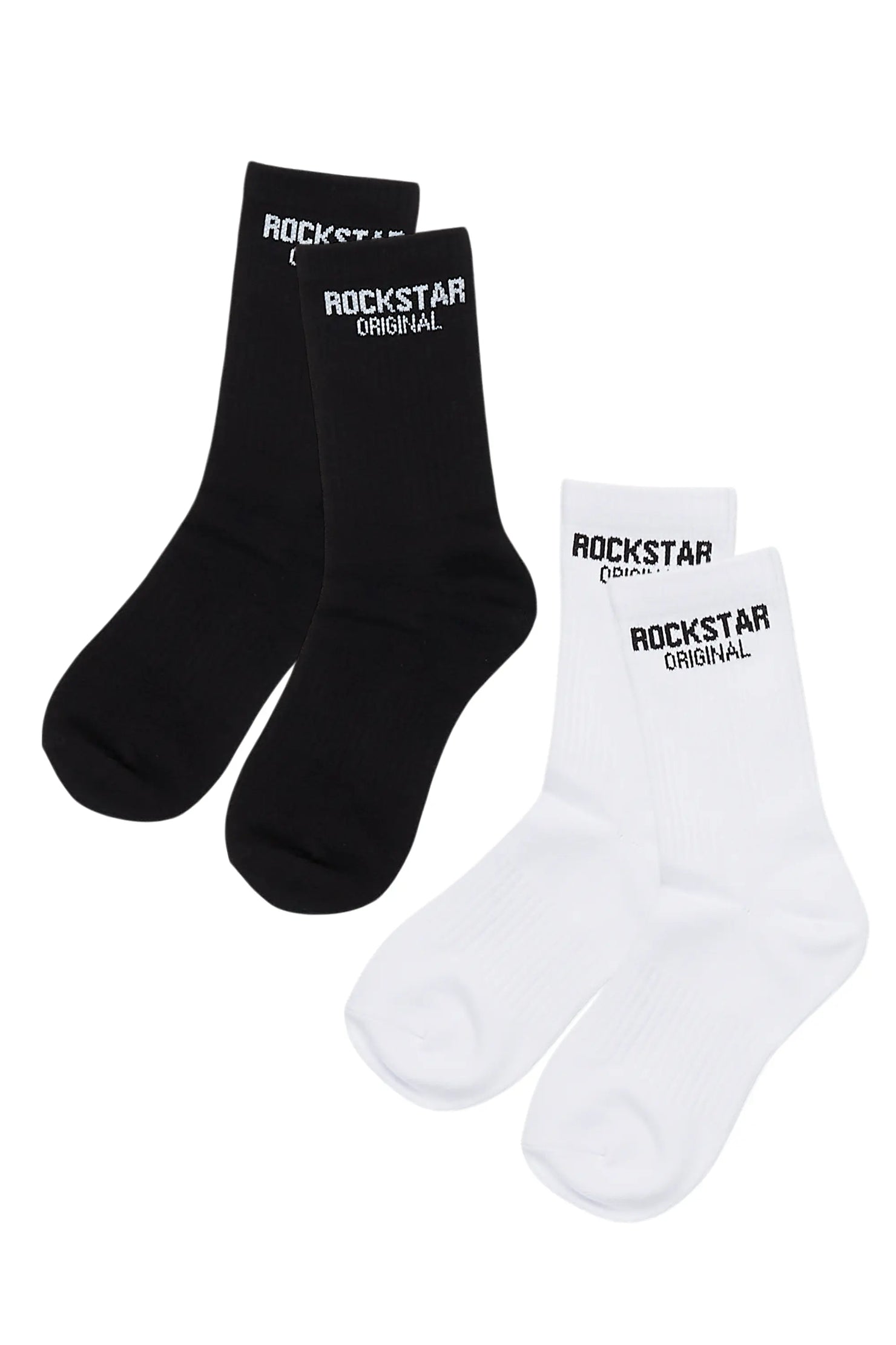 Boys Rockstar Dist White/Black Basic Socks 2 Pack