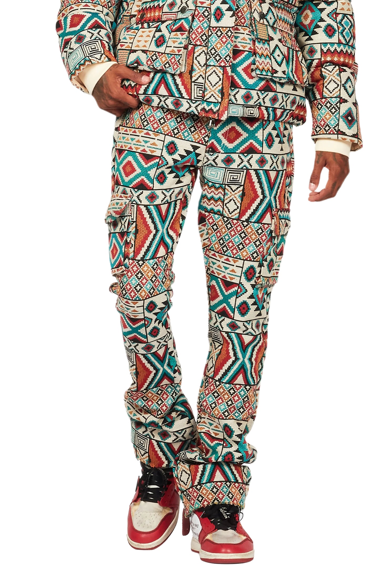 Nard Beige Multi Tapestry Stacked Flare Jean