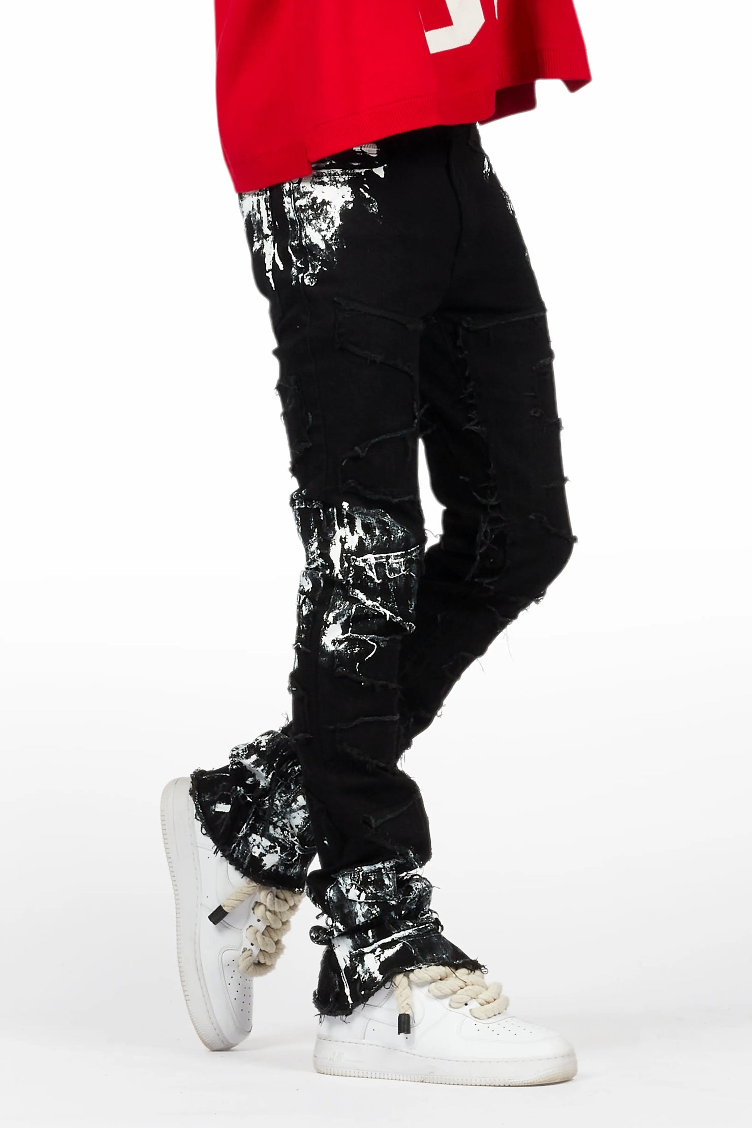 Kodak Black/White Painter Stacked Flare Fringe Jean