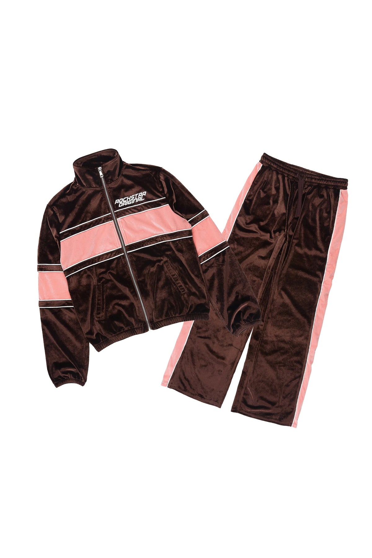 Girls Angeleauxa Chocolate/Pink Zip Up Velour/Baggy Pant Track Set