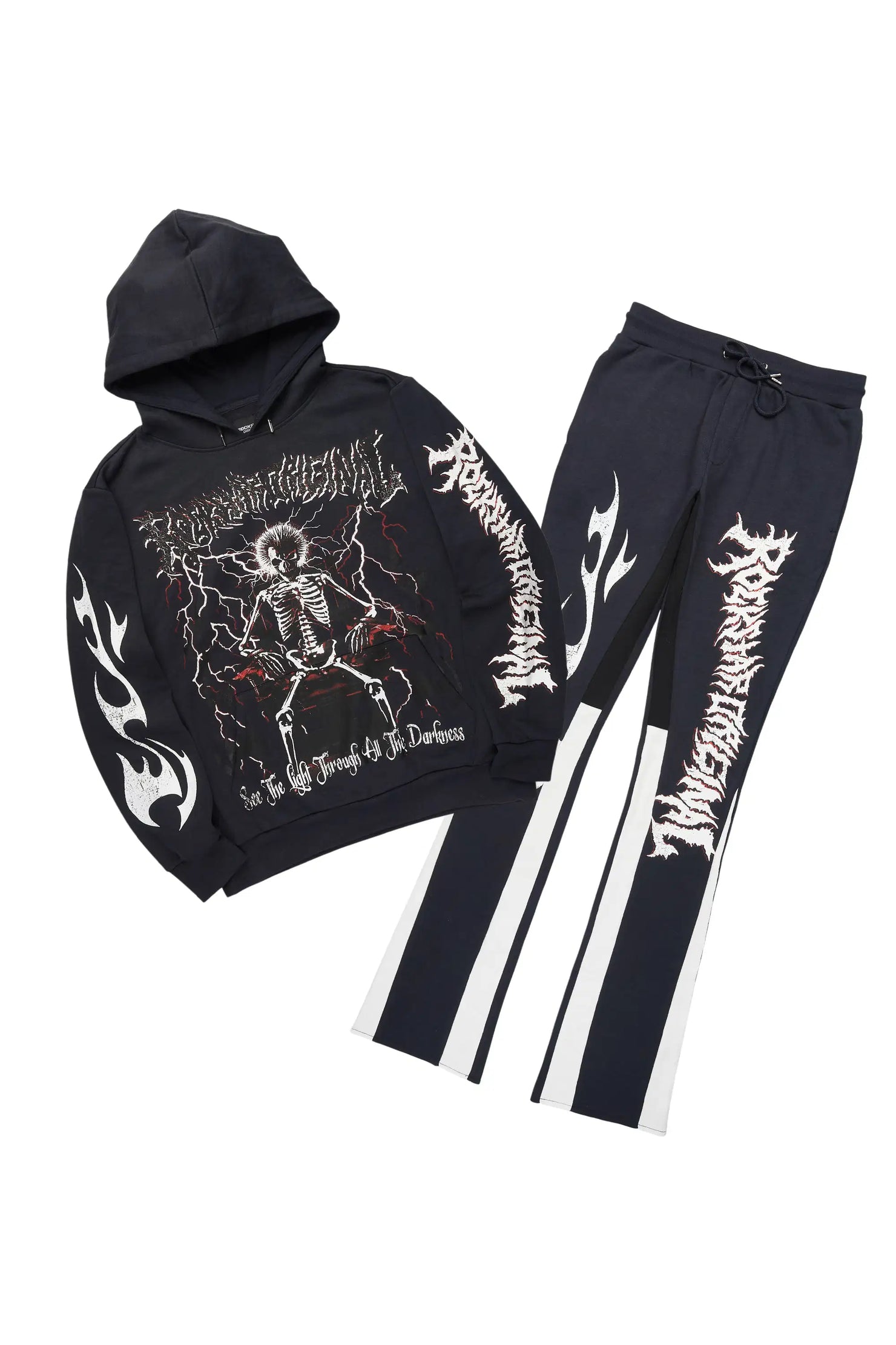 Deathrow Black/Red Hoodie/Stacked Track Pant Set
