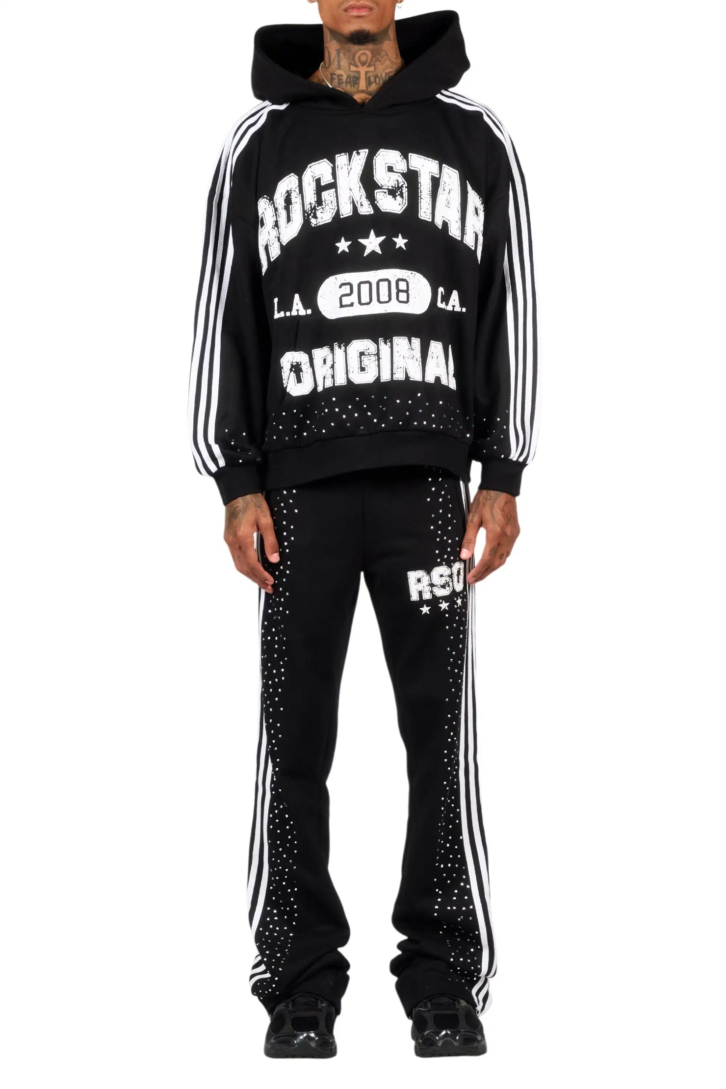 Tylla Black Rhinestone Hoodie/Baggy Pant Track Set