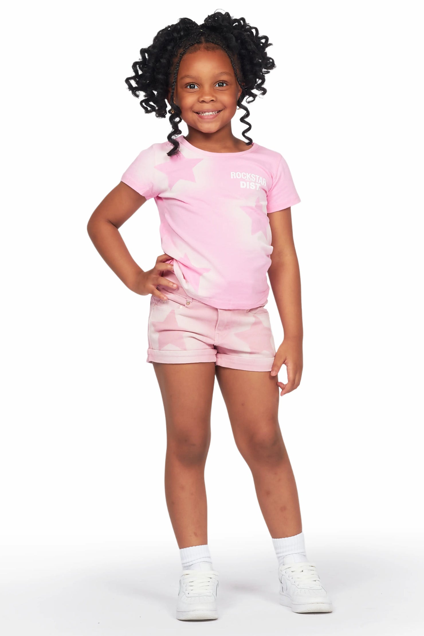 Girls Jadey Pink T-Shirt/Denim Short Set