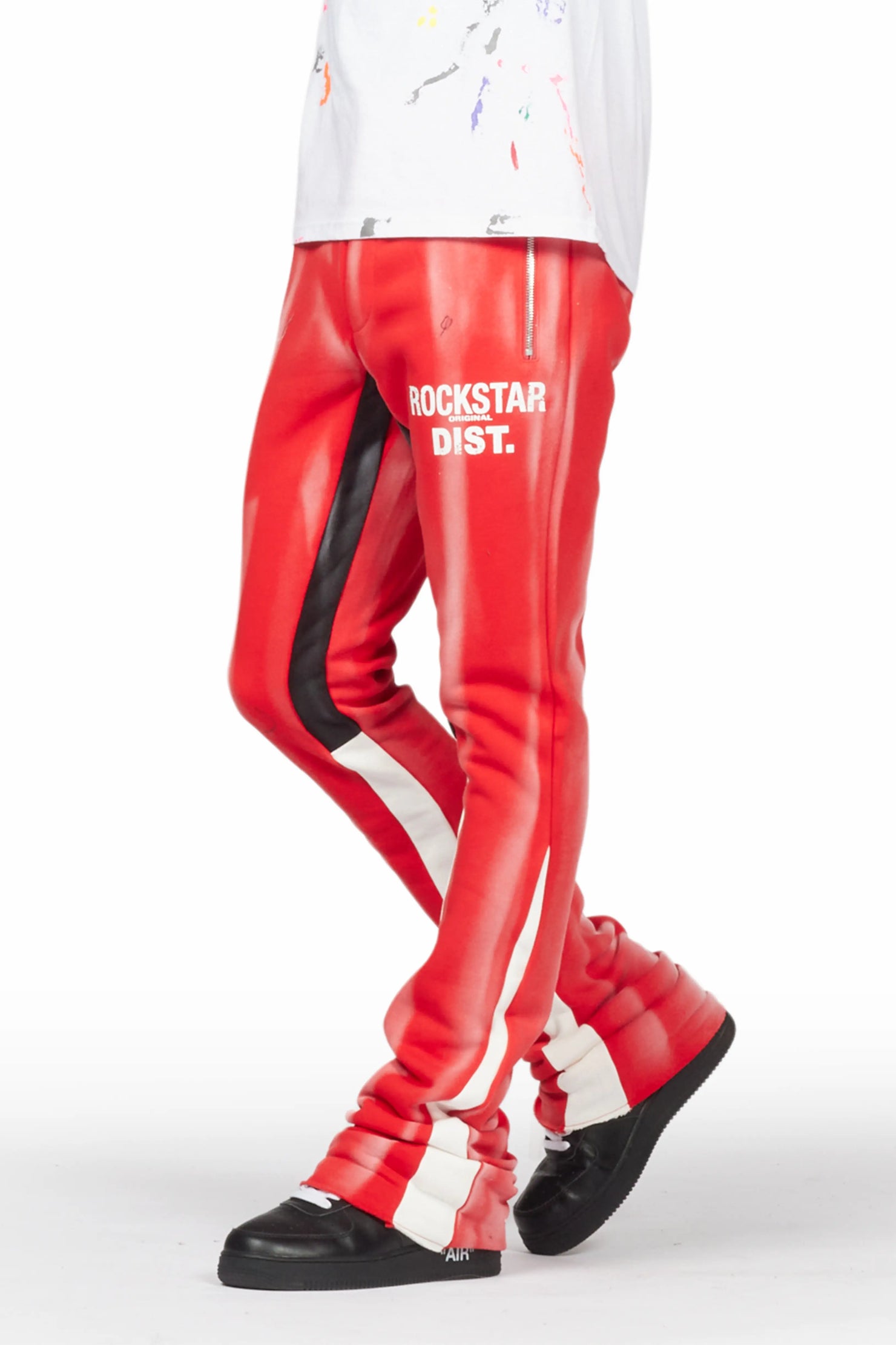 Firoz Red Graphic Stacked Flare Pant