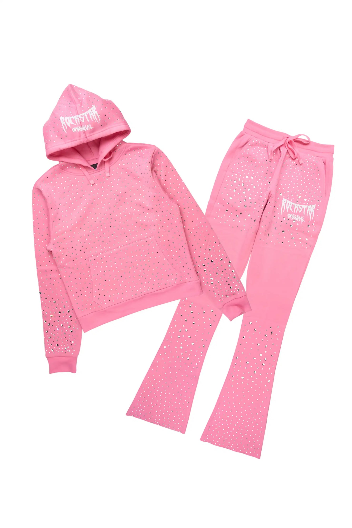 Porsha Pink Rhinestone Stacked Track Set