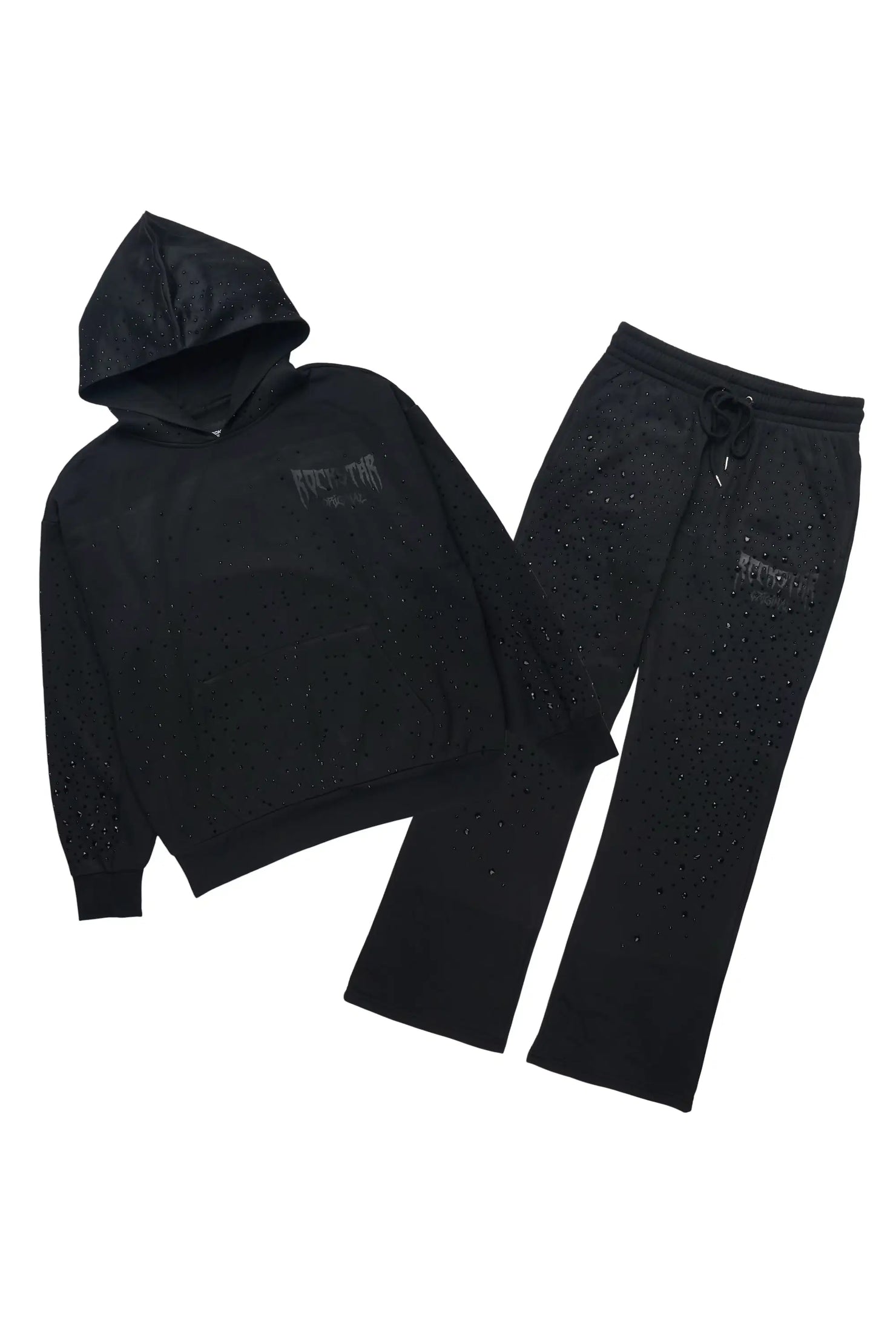 Twinkle Black/Black Rhinestone Hoodie Relaxed Track Set