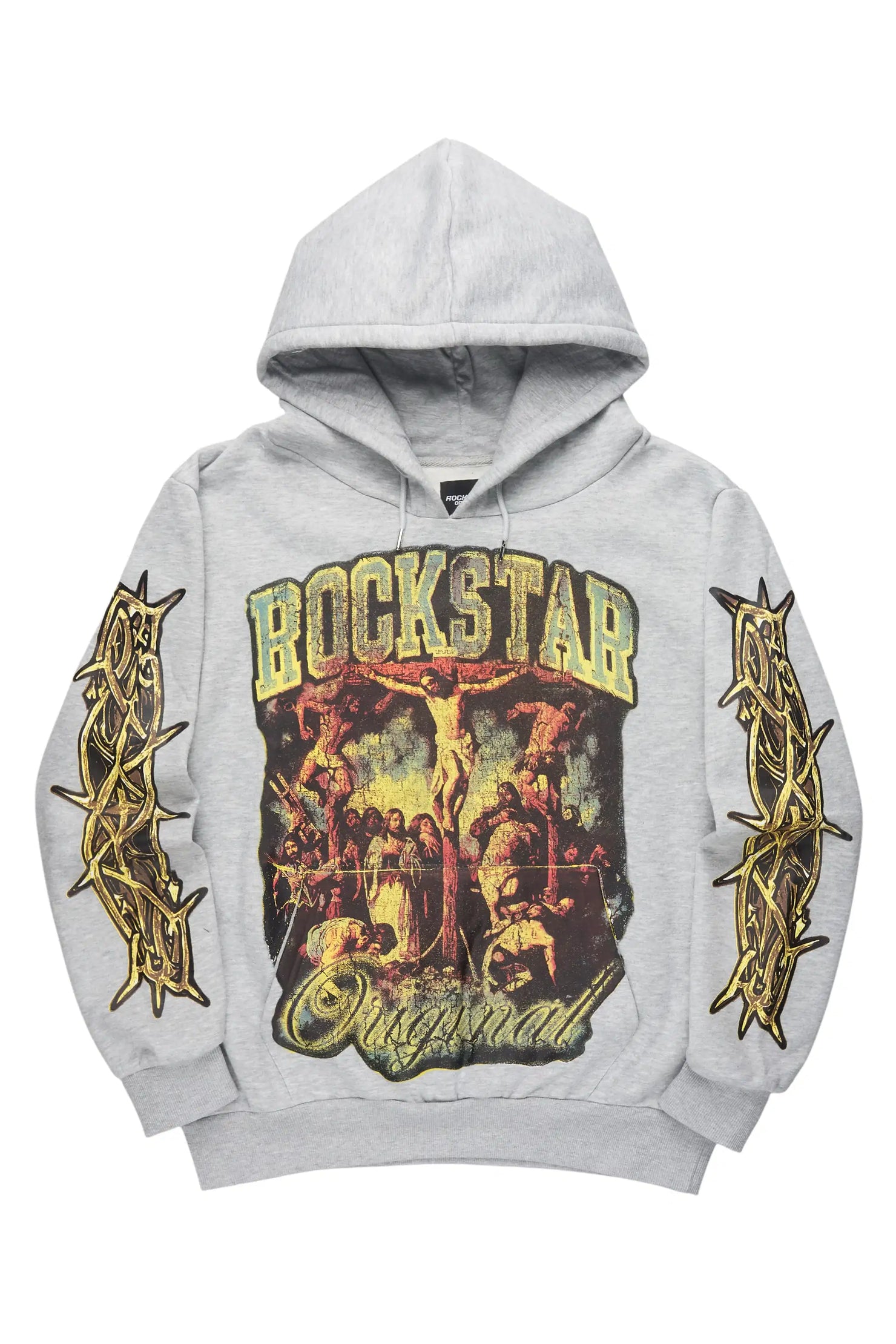 Waller Heather Grey Graphic Distressed Hoodie