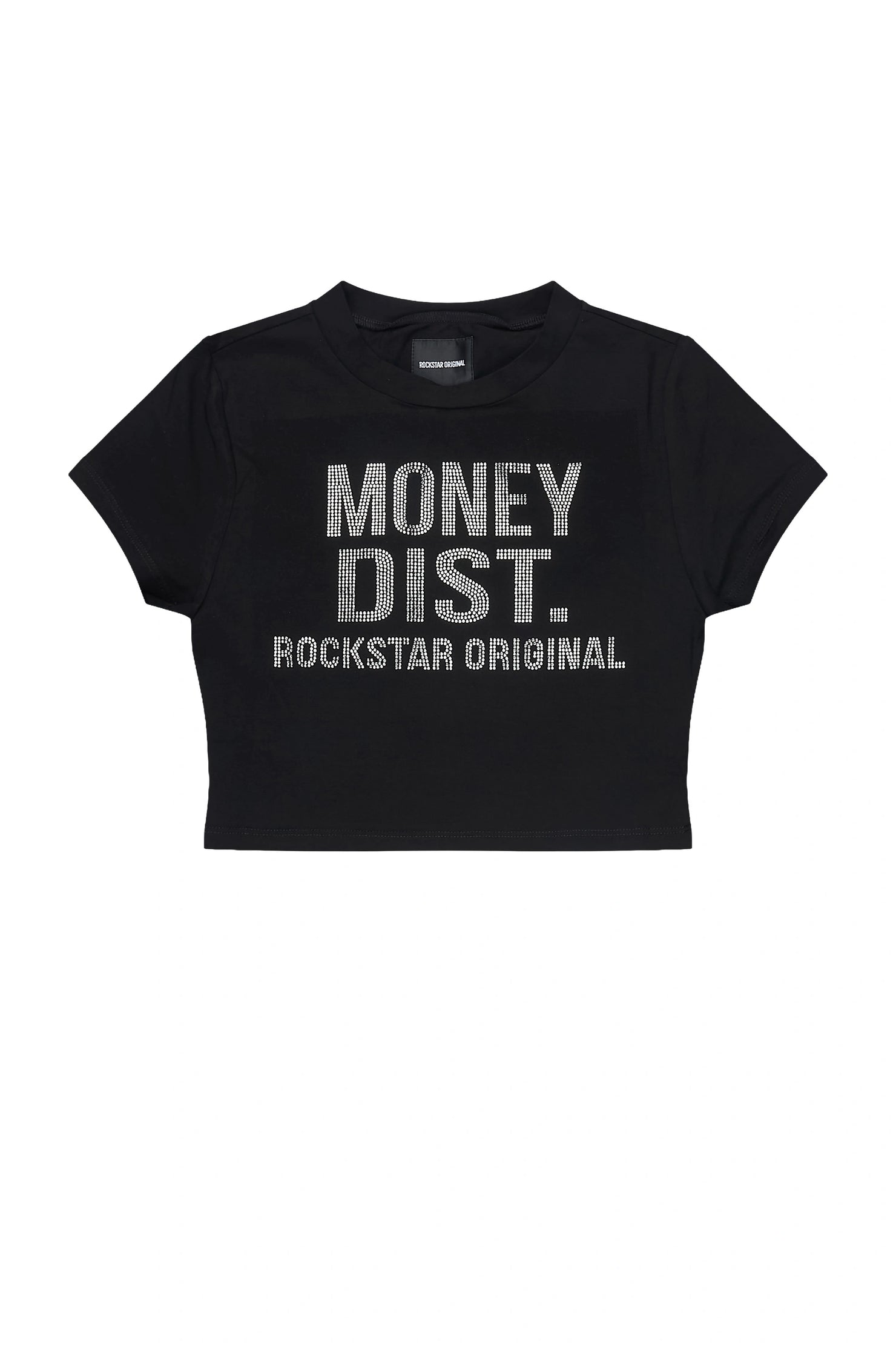 Sheteka Black Rhinestone Crop Baby Tee Shirt