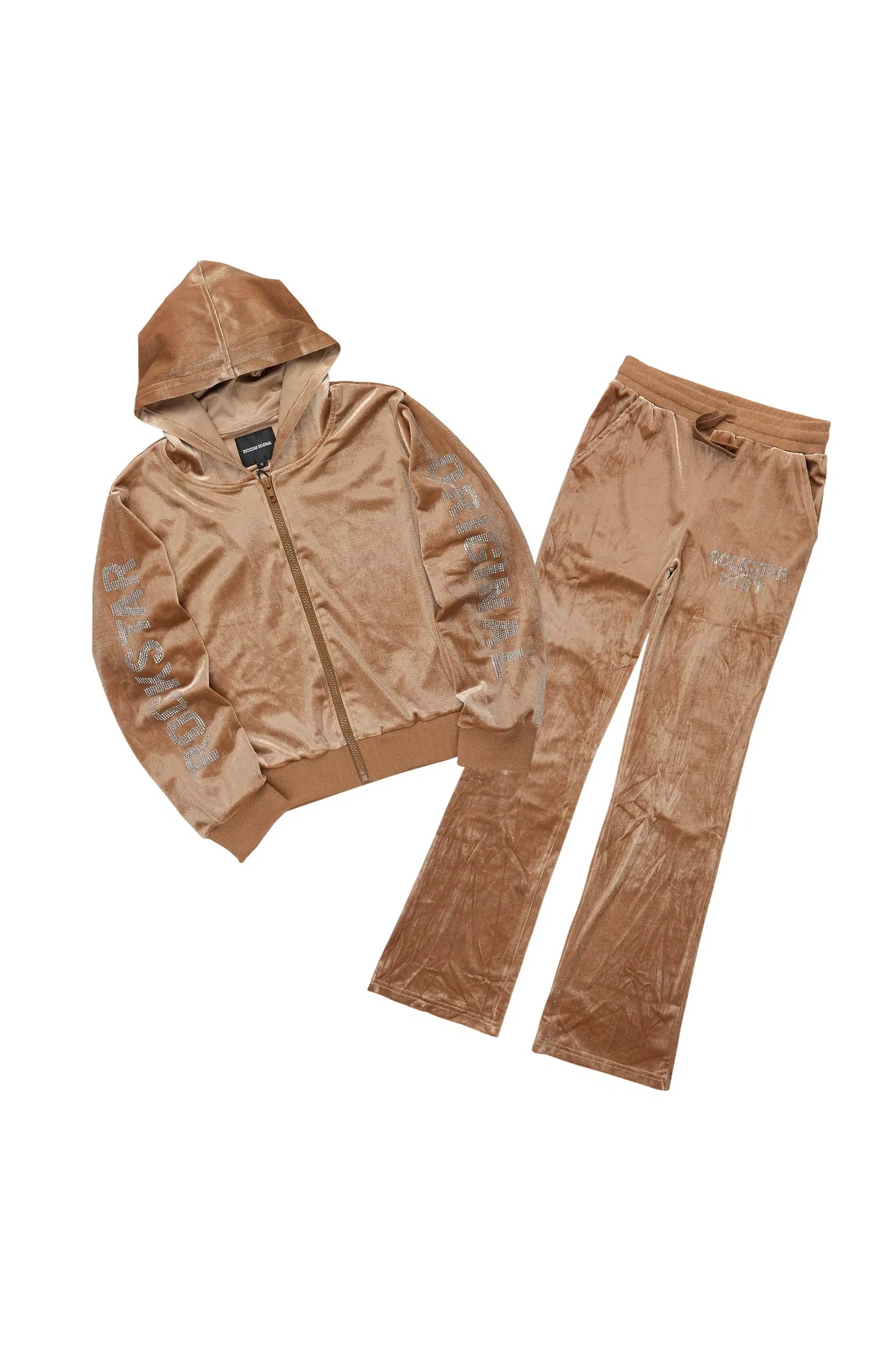 Girls Shakura Camel Stacked Velour Track Set