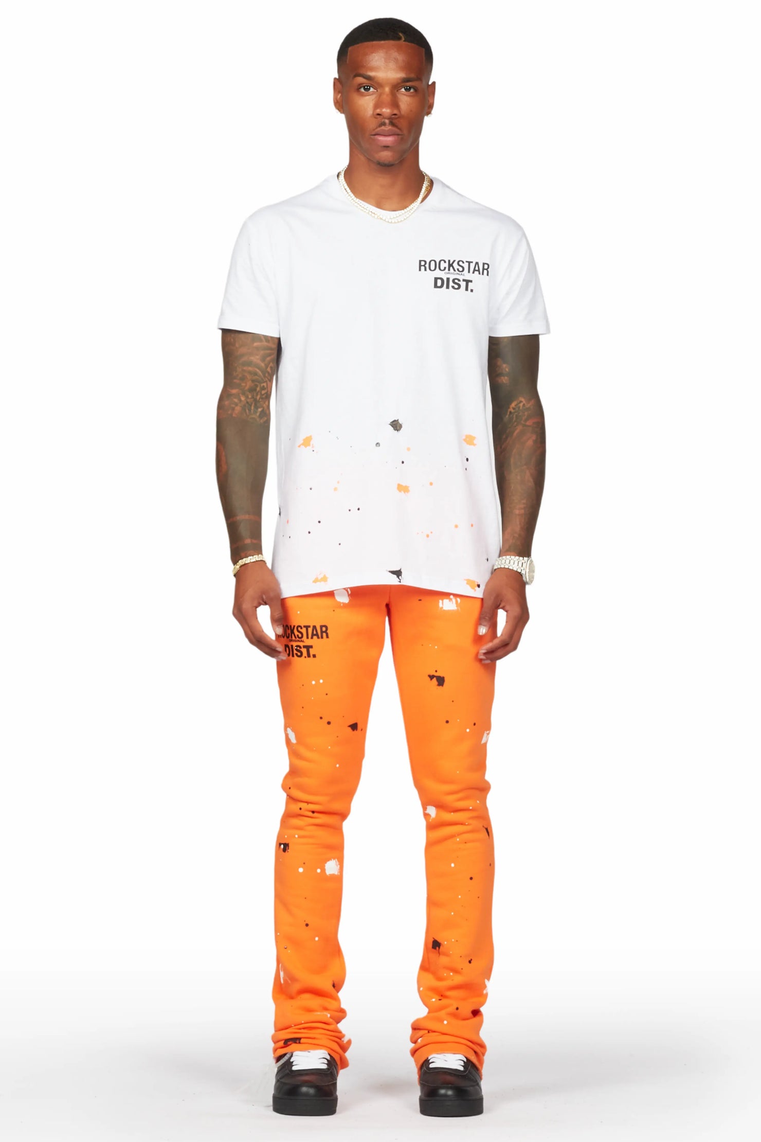 Raffer White/Orange T-Shirt/Stacked Flare Pant Set