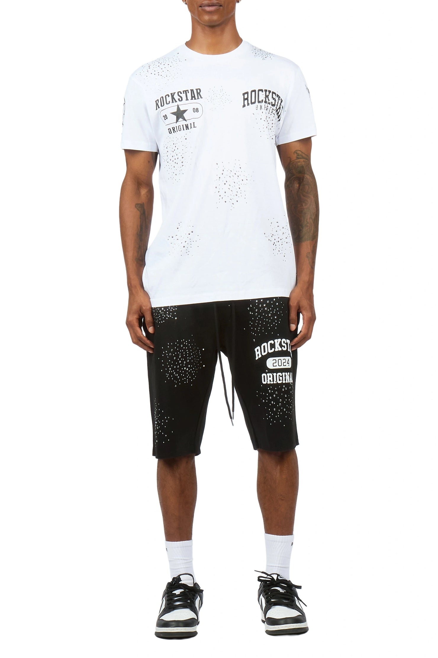 Gutta 2.0 White/Black Rhinestone T-Shirt/Short Set