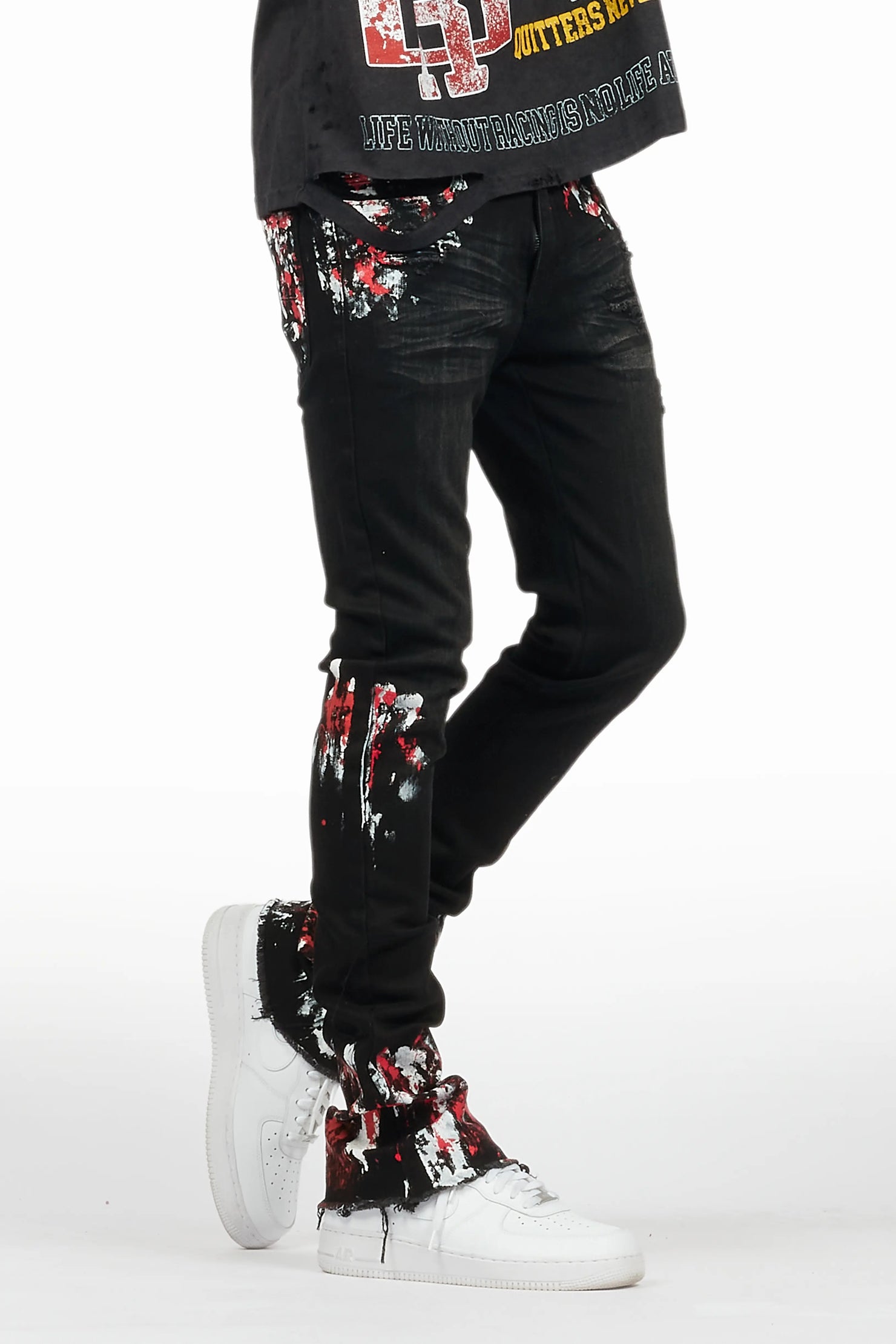 Kodak Black/Red Painter Stacked Flare Jean