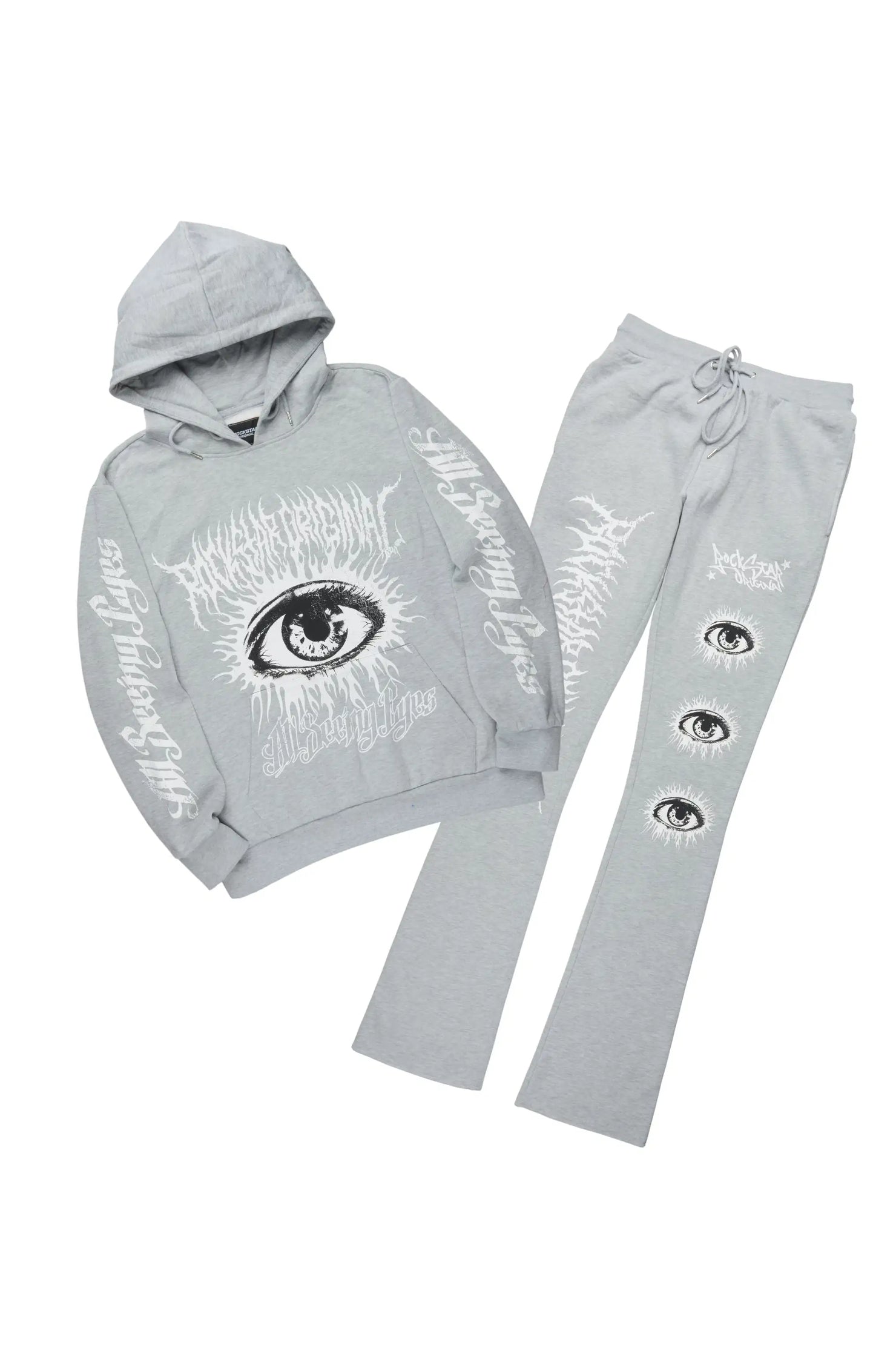 All Seeing Eyes Heather Grey Stacked Flare Track Pant Set