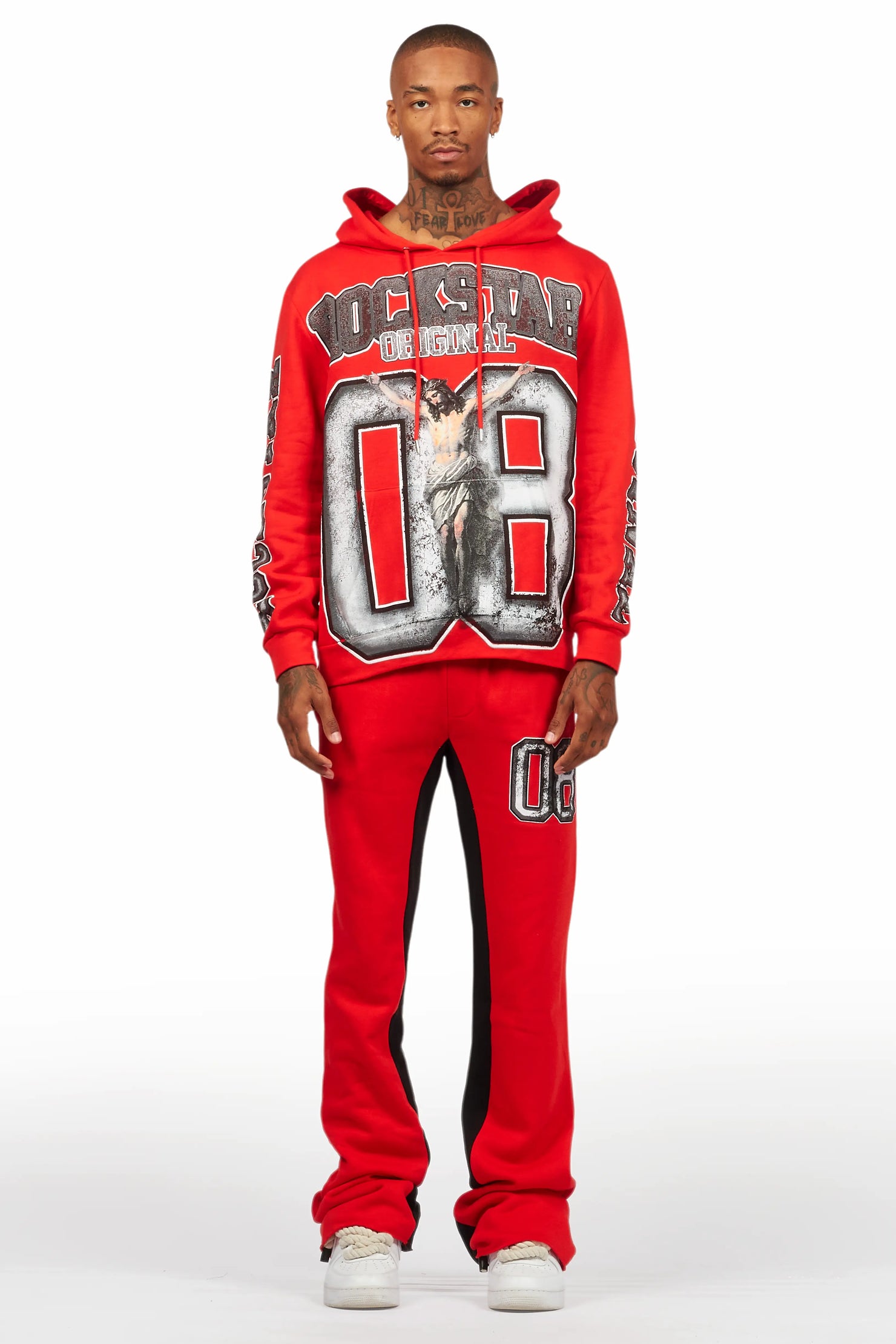 Fields Red/White Baggy Hoodie Track Set